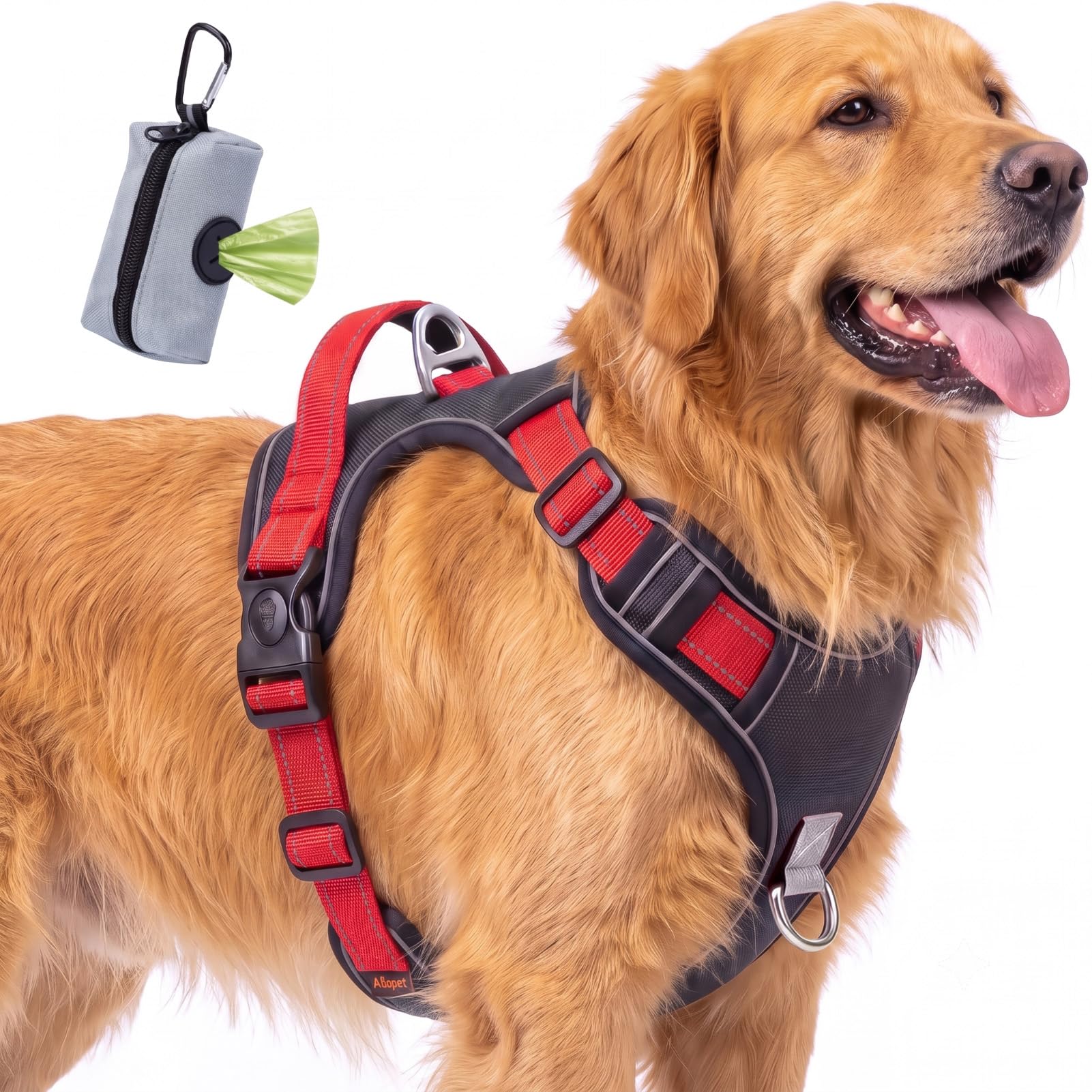FYY Dog Harness No Pull, Escape Proof Adjustable Pet Vest, Reflective Choke Free Harness With Easy Control Padded Handle for Small Medium Large Dogs Walking and Training XL-Black+Red