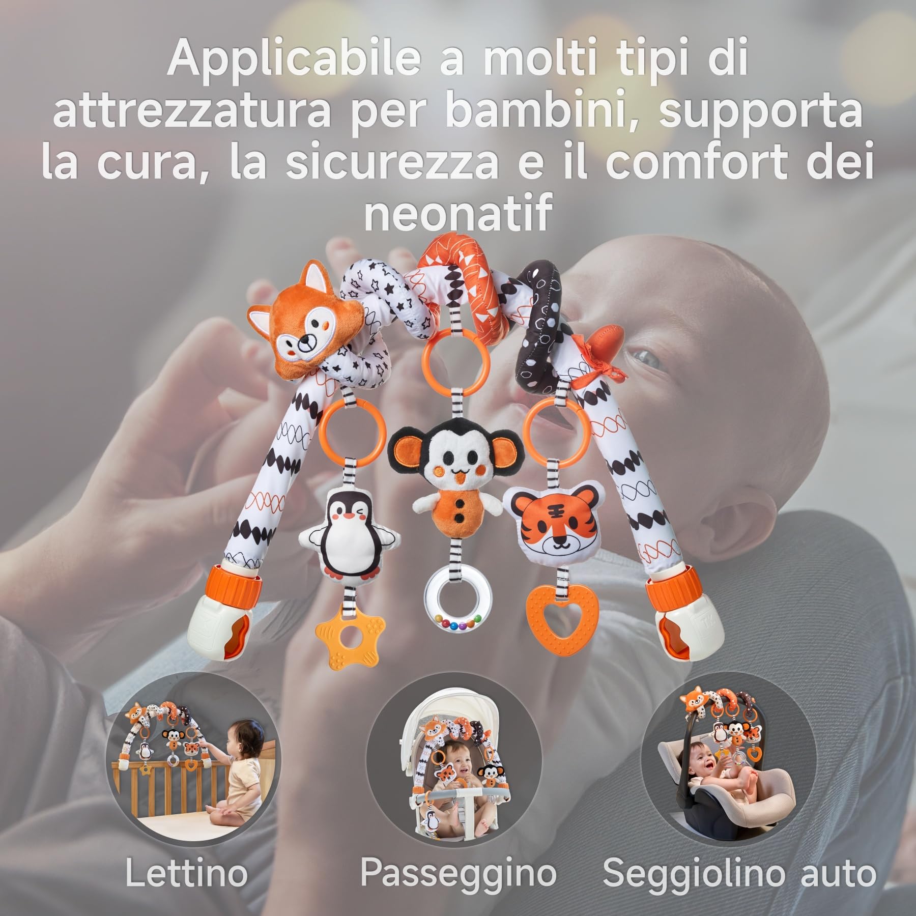 TUMAMA 2 In 1 arco e Giochi Spirale da Passeggino Per Neonato 0 3 6 9 12 Mesi, Peluche spiral passeggini Giocattolo Gioco Per Neonati Bambina Ragazzo, Auto Clip On Carrozzina Con Sonaglio Teether