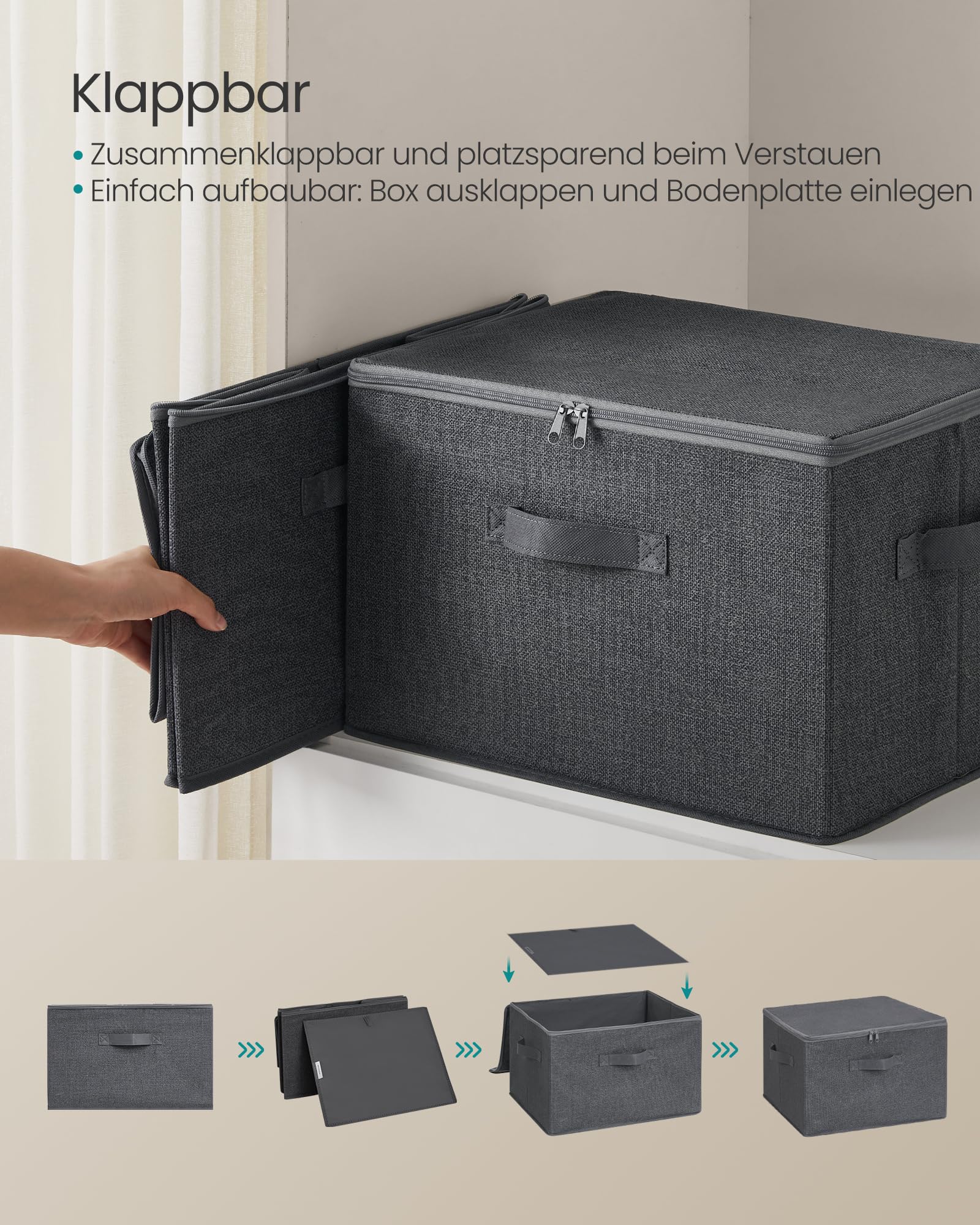 SONGMICS Aufbewahrungsbox mit Deckel, 3er Set, faltbare Stoffbox - Image 4