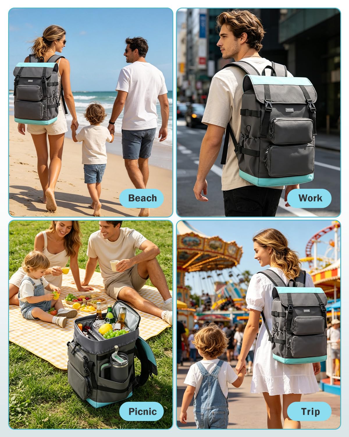 Odoland 2 in 1 Kühlrucksack - Separat Nutzbare Kühltasche 9L und 26L Hauptfach, 10 Stunden Kältehaltung, Auslaufsicher, Wasserdicht, Isolierter Picknickrucksack für Einkaufen, Camping, Strand, Arbeit