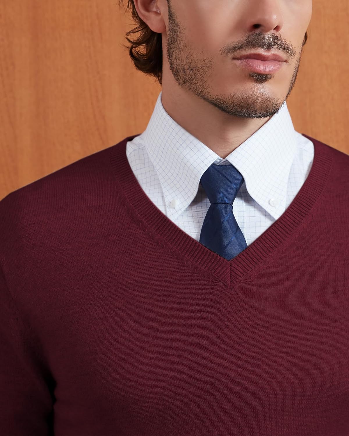 Kallspin Men's Wool Blend V-Neck Sweater Relax Fit Knit Pullover for Fall Winter - Image 3