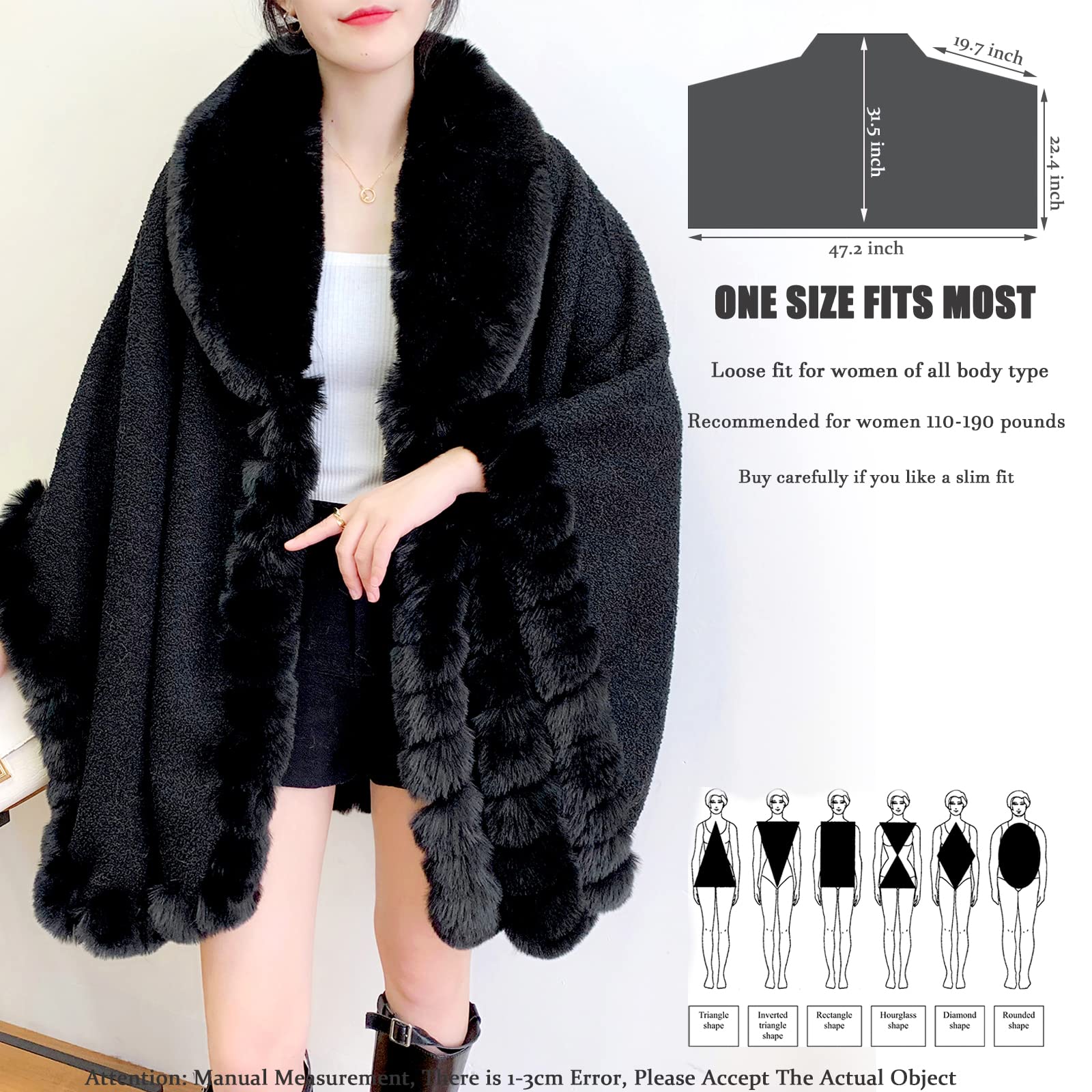 Damen Faux Kaninchen Pelz Cardigan Mantel Poncho Winter Lose Cape Warme Schal Wrap