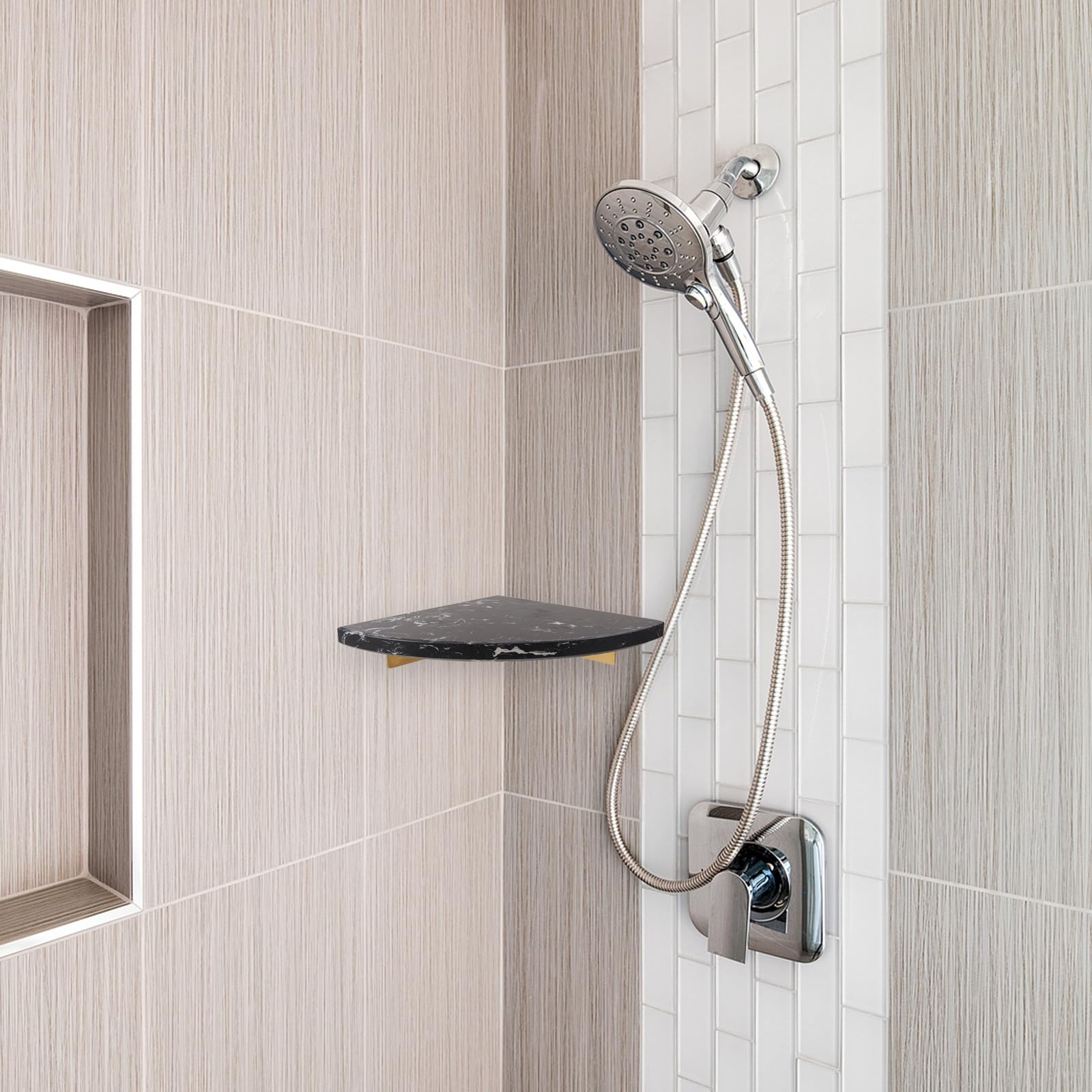 Zerodeko Mensole angolari per doccia, mensola angolare a parete nera, raggi | Mensola angolare in marmo per piante, foto o libri, decorazione versatile per la parete, mensole decorative angolari per la p