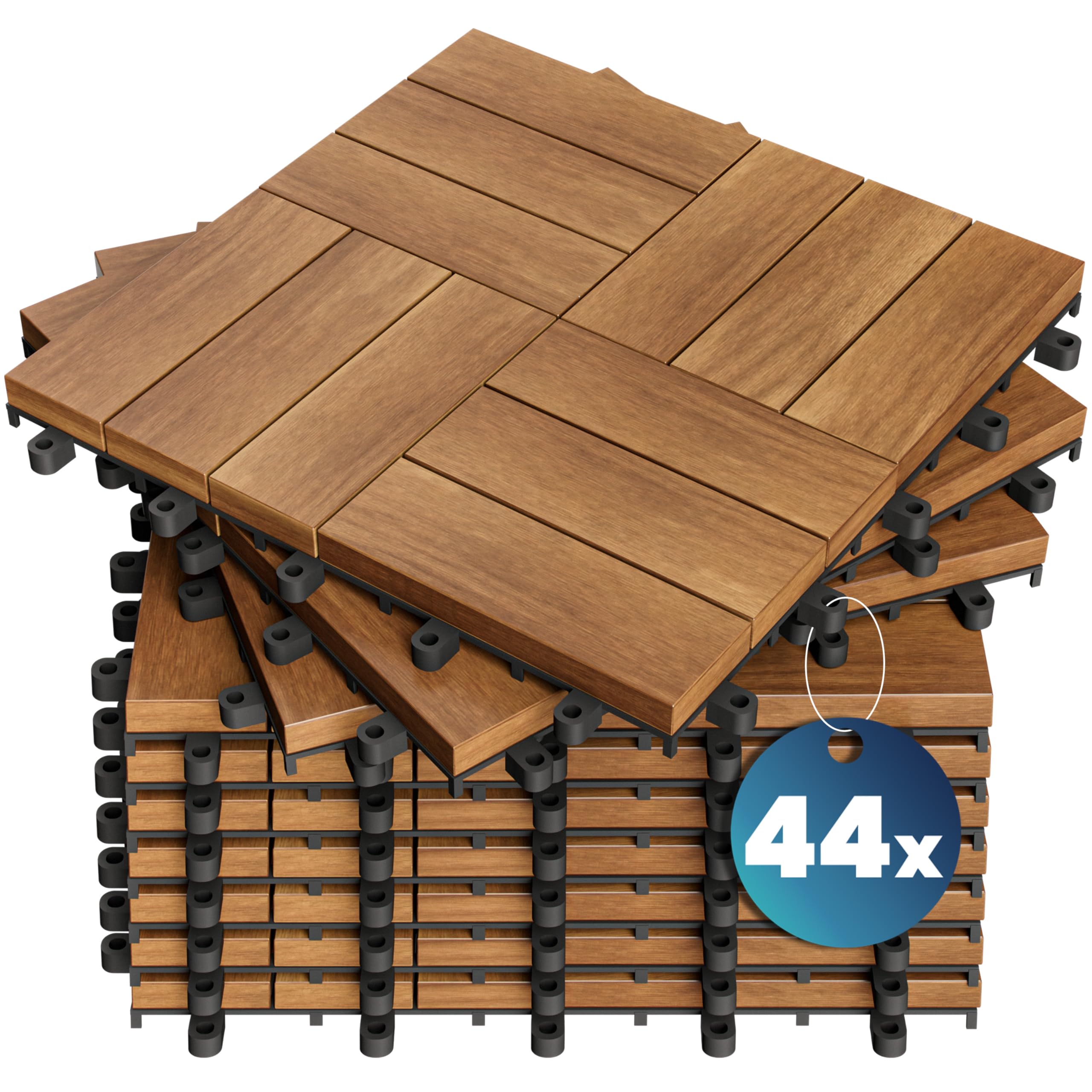Casaria Piastrelle Legno Acacia 44pz Certificato FSC® Mattonelle 4m² ad Incastro 30x30cm Esterno Mosaico
