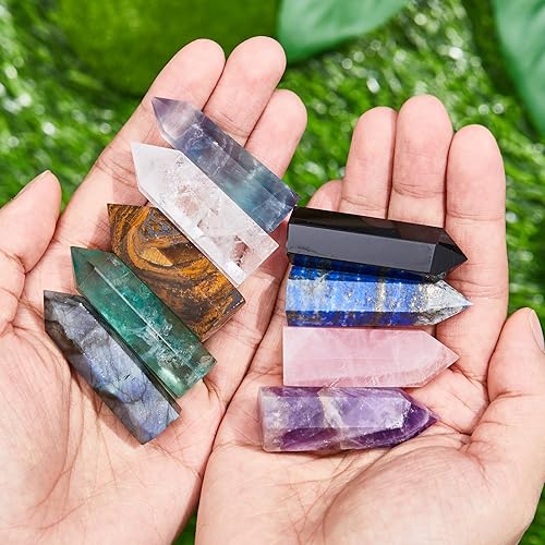 Miniatura 10 de 9 juegos de varita de cristal curativa, amatista de 2 a 2.4 pulgadas, cuarzo rosa, obsidiana de ojo de tigre, fluorita, labradorita, lapislázuli,