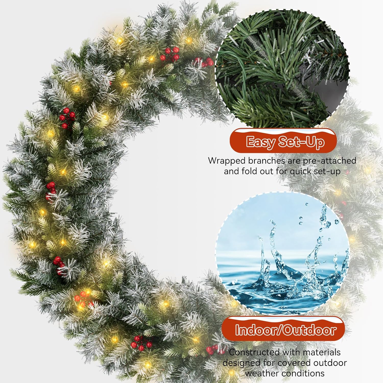 Fohil 9FT Christmas Garland with 60 LED Lights, 8 Modes Artificial Christmas Garland Decoration with Red Berries, Battery Operated Xmas Garland Indoor for Door Mantel Stairs Fireplace - Image 4