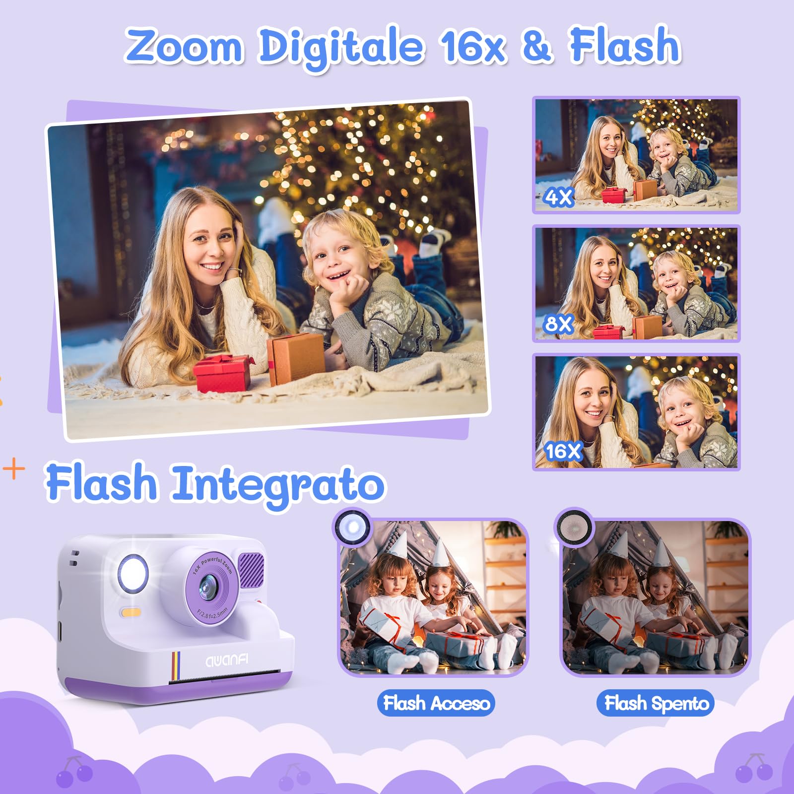 Macchina Fotografica Bambini Istantanea, 1080P Fotocamera Istantanea Bambino, 2.4 Pollici Fotocamera Digitale Bambini con Scheda da 32GB & Papier Photo, Regalo per Ragazze Ragazzi da 3-12 Anni