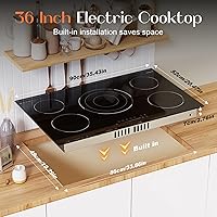 Vista 6 de Placa de cocina eléctrica de 36 pulgadas, cocina eléctrica de 5 quemadores incorporada, 9200 W, 9 niveles de potencia, estufa eléctrica