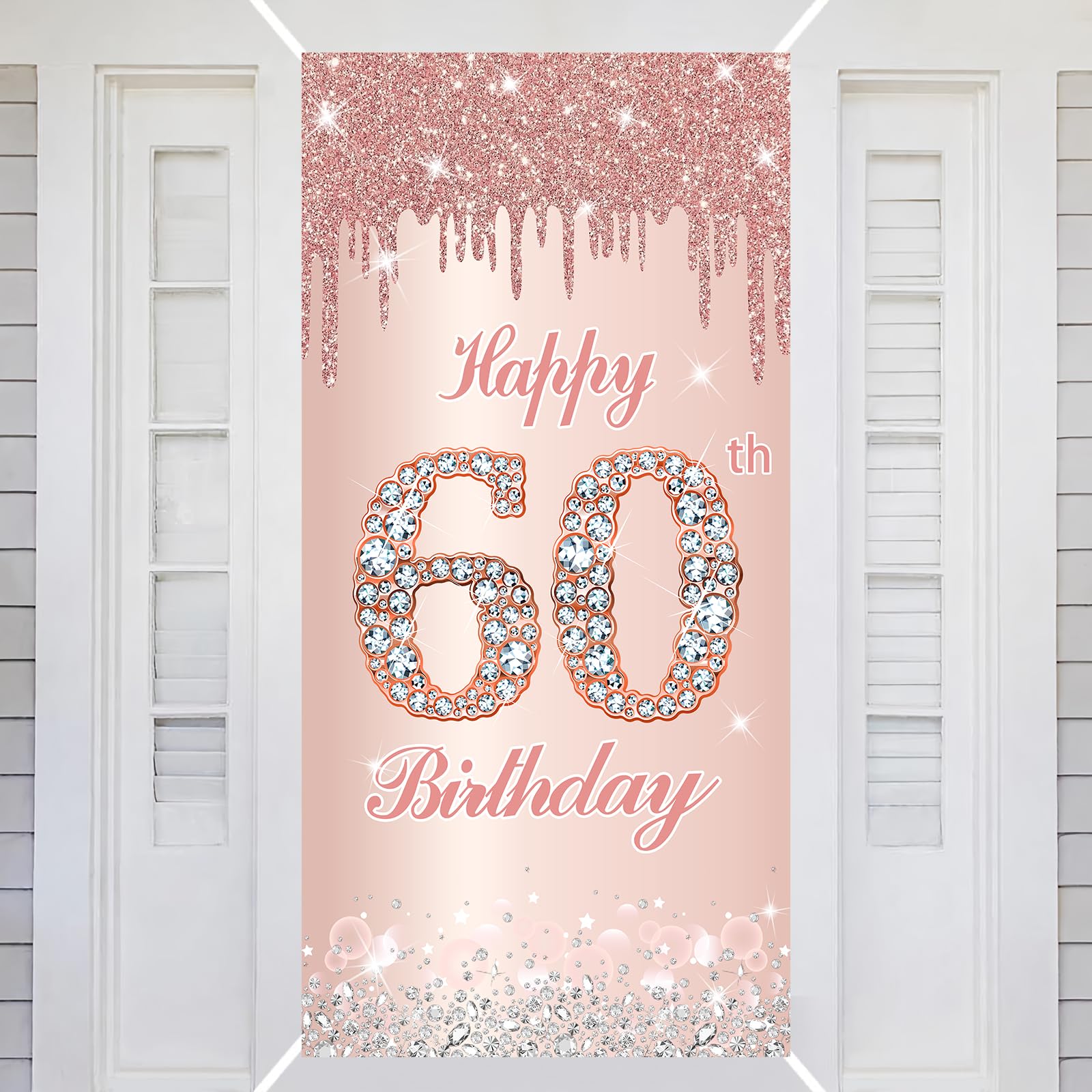 60th Happy Birthday Decorations Door Banner Pink Rose Birthday Banner for Party Backdrop for Women Door Cover Party Decoration Supplies Poster — image 1