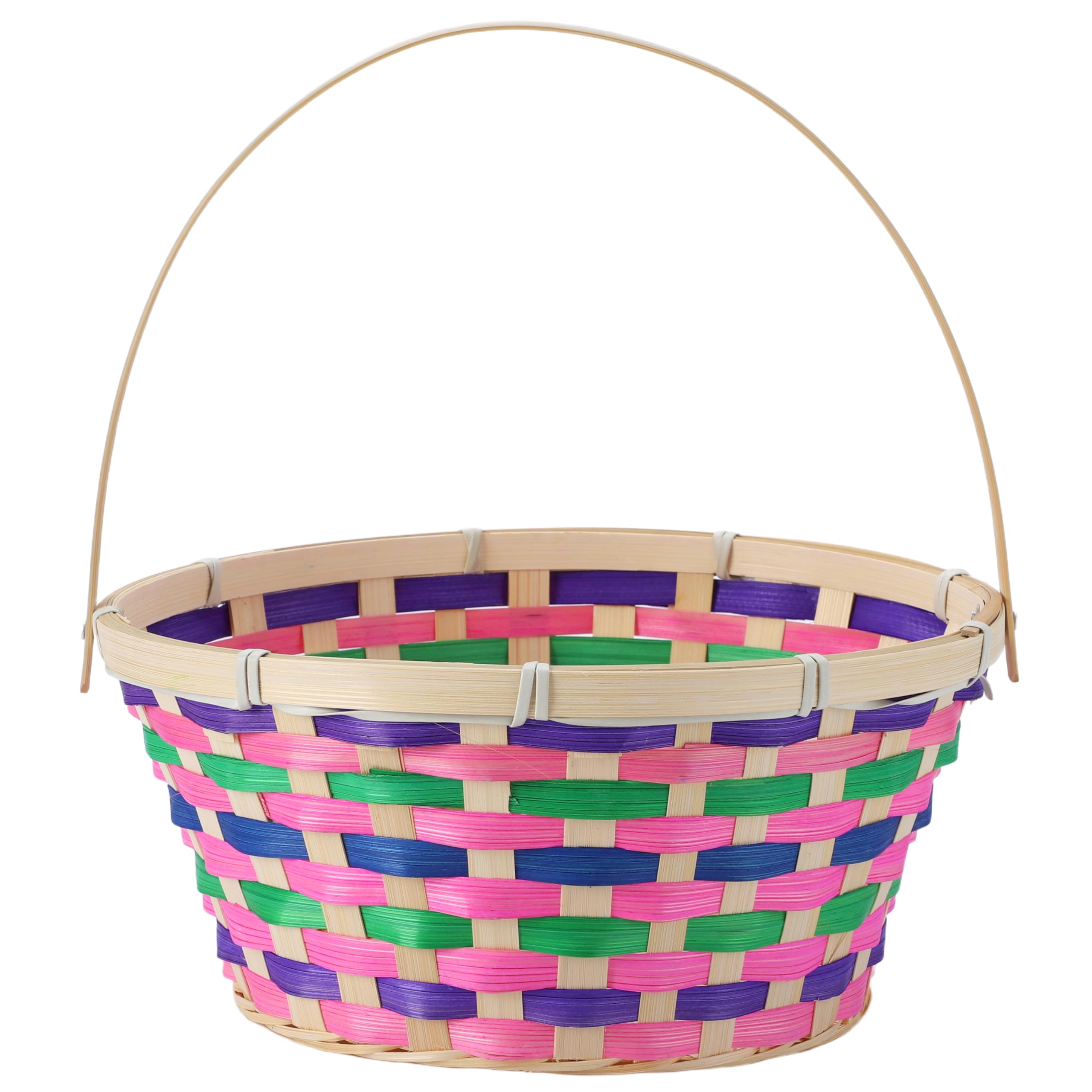 JOYIN Osterkorb, bunt, rund, gewebt, leer, Geschenkkorb mit klappbarem Griff, für Mädchen und Jungen, Ostereiersuche, Party-Leckereien