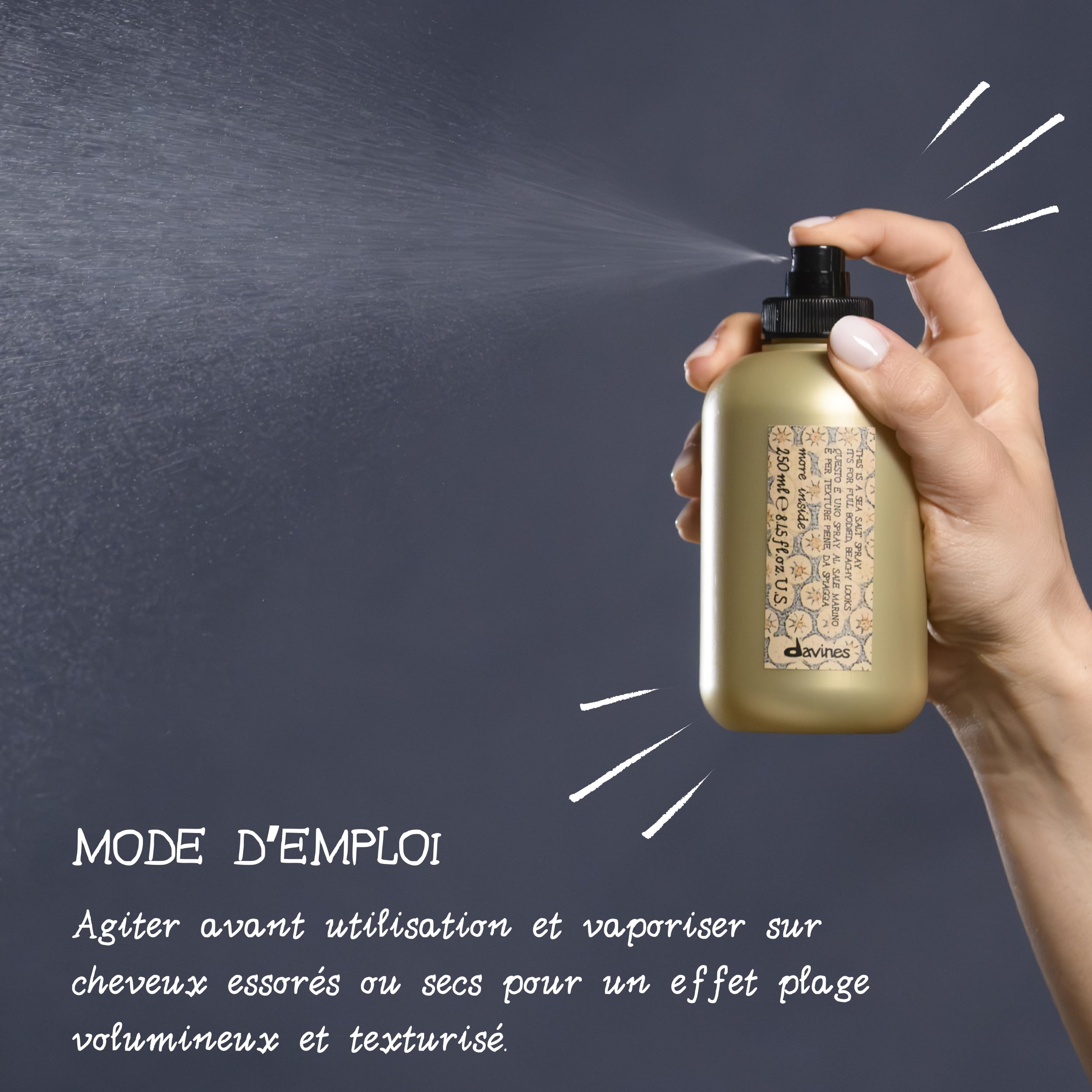 DAVINES More Inside Sea Salt Spray 250 ml pour adultes, avec format pratique, solution polyvalente
