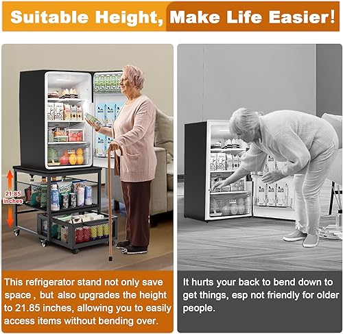 Miniatura 5 de Mini soporte para refrigerador de 21 x 21 pulgadas con almacenamiento, mini mesa de refrigerador resistente con 4 ruedas bloqueables para cafetería,
