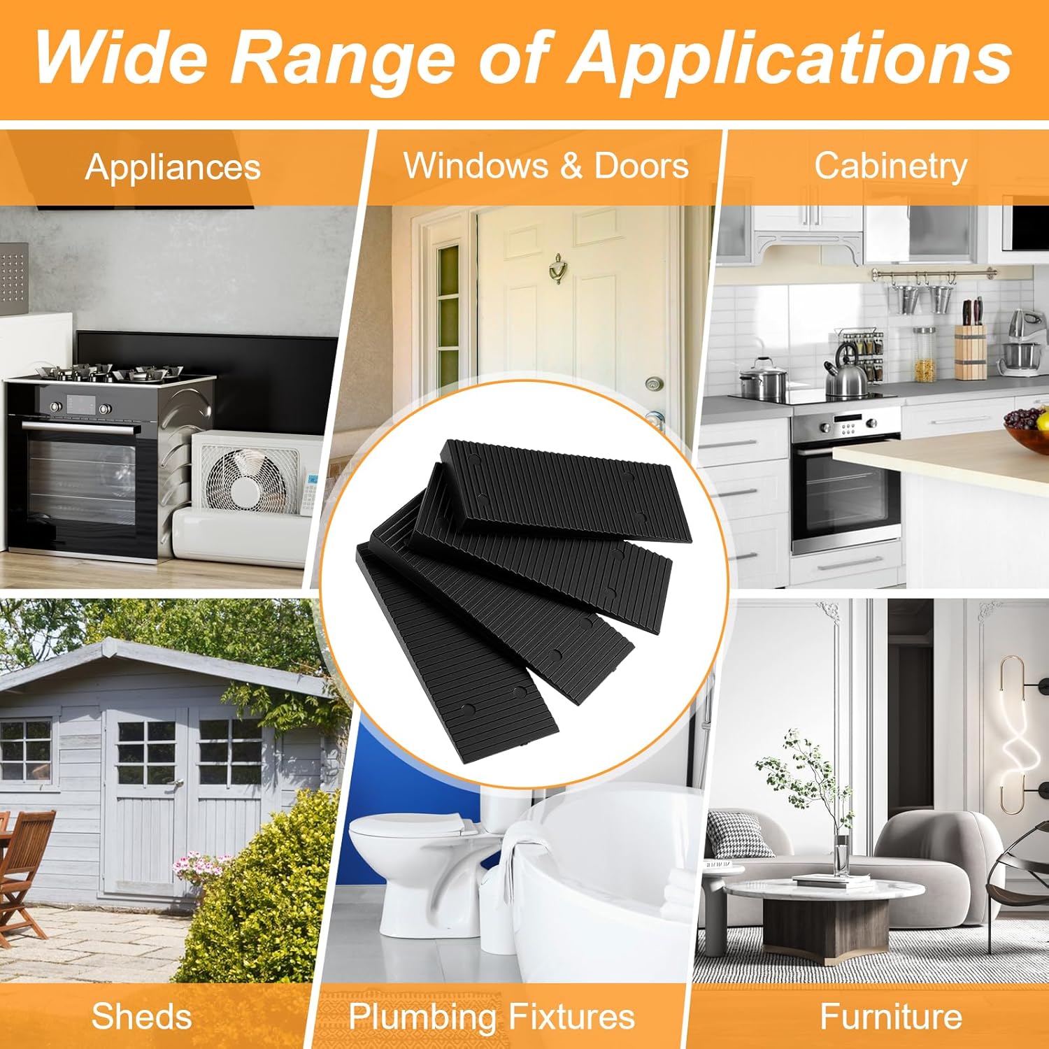 Pack of 20 Black Furniture Levelers, Plastic Wedges, 8 x 3 cm, Plastic Universal Wedges, Adjustable Furniture Leveler, for Aligning Fixing Doors, Windows, Floors, Tables