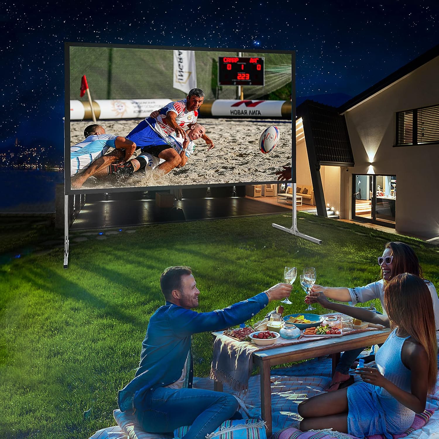 50% оƒƒ Dіѕсоunt Projector Screen and Stand 120 inch Outdoor Projector Screen with Stand Upgraded PVC 3 Layers with Black Backing 4K HD 16:9 Projection Screen, Portable Front Movie Screen for Home Theater Backyard