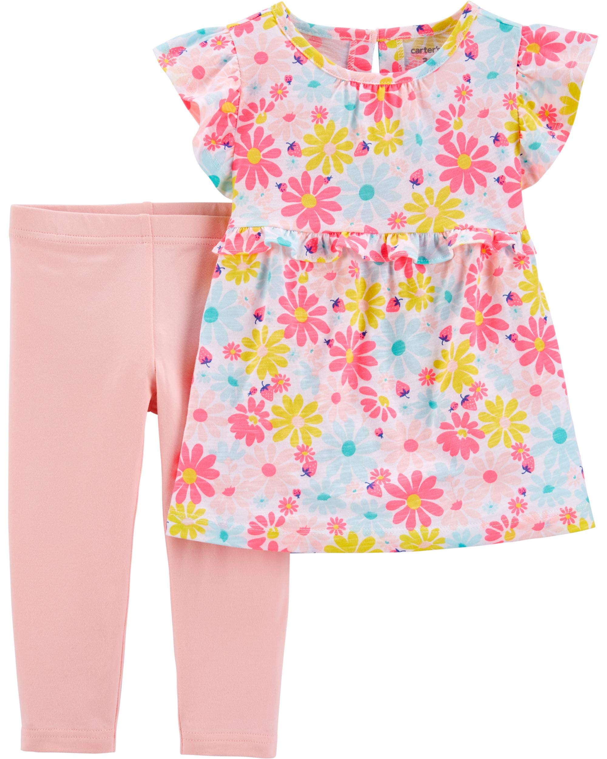 Carter's Baby Girl's 2-Piece Top and Capri Leggings (Turquoise/Pink, 12 Months)
