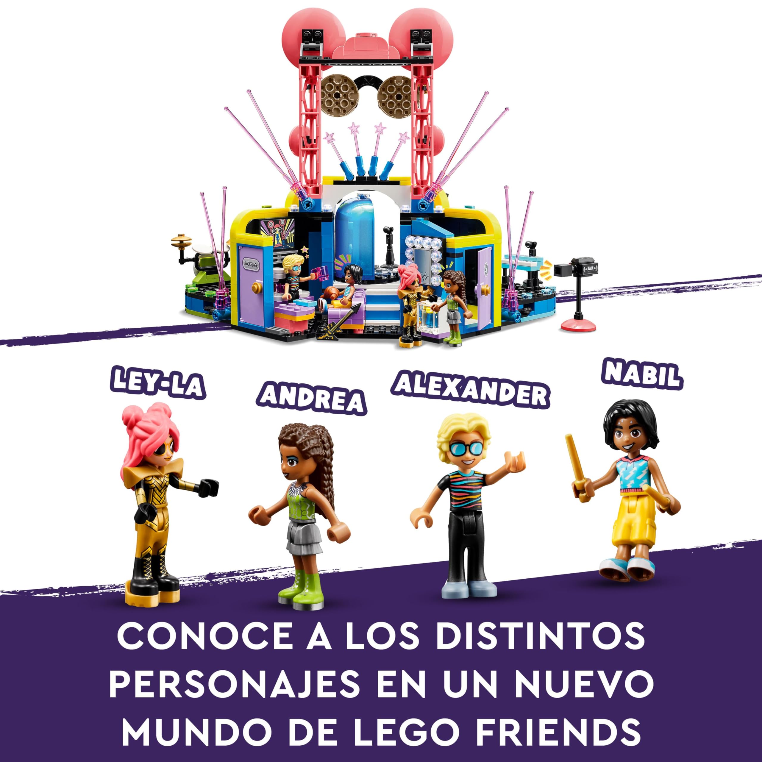 LEGO Friends Espectáculo de Talentos Musicales de Heartlake City, Instrumento Musical y Escenario de Juguete con 4 Mini Muñecos de Personajes, Regalo para Niñas y Niños de 7 Años o Más 42616