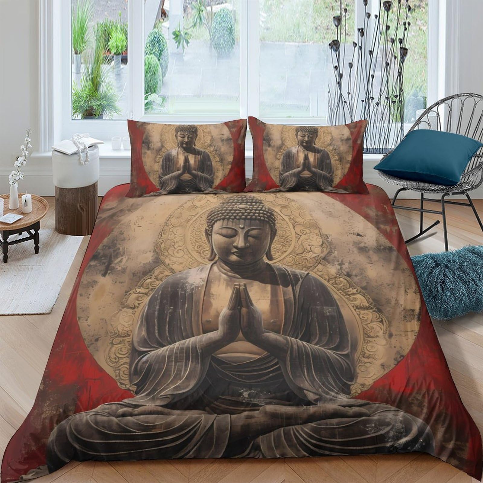 Ctjqhvkz Style-3 3D Printed Buddha Meditation Fitted Sheet Microfiber Soft Breathable Zen Art Bed Cover For Bedroom Guest Room Decor Single（135X200cm）