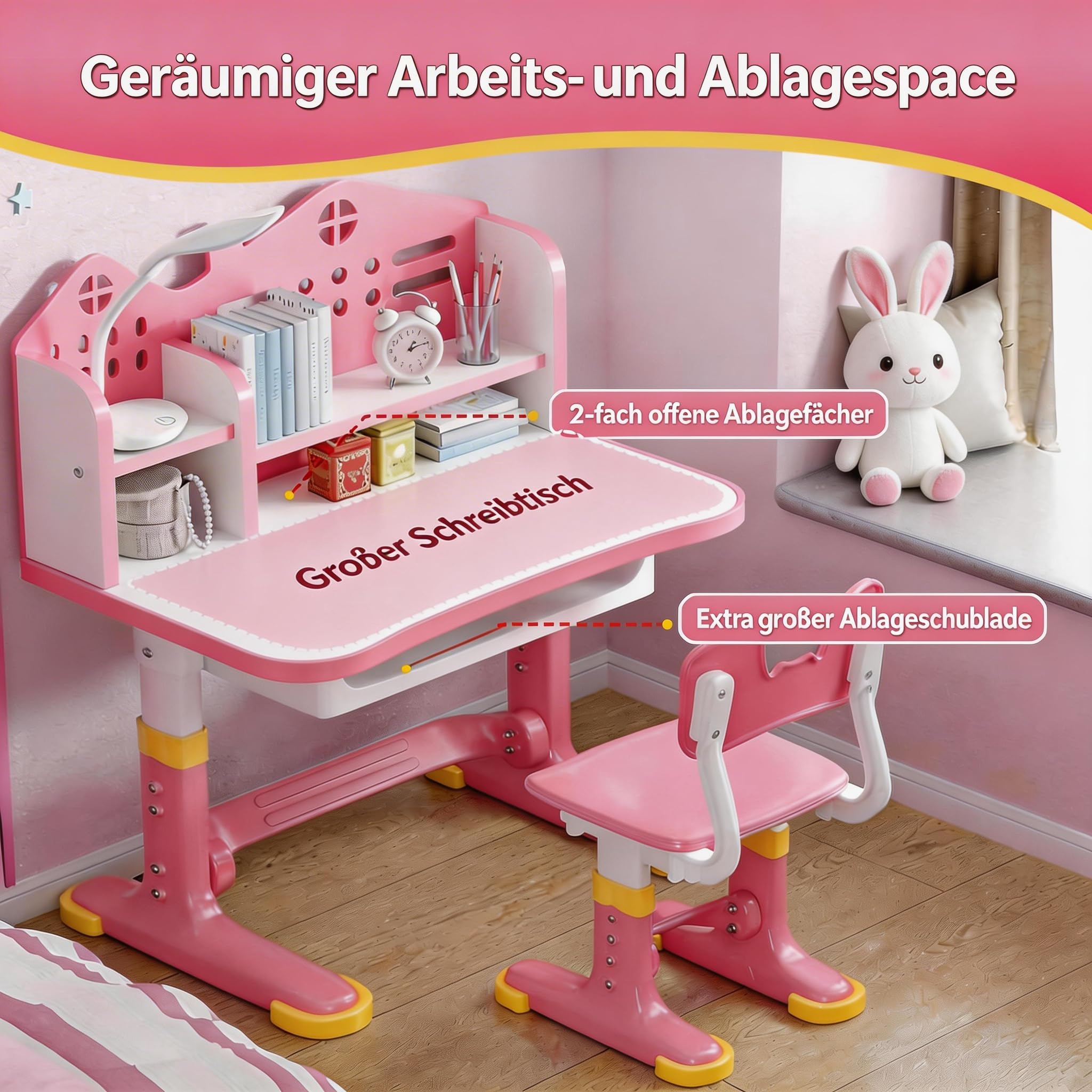 Escritorio Infantil Con Silla Ajustable En Altura Para Niña Pupitre Infantil Con Cajon De Almacenamiento Diseno Ergonomico Para Estudiar Dibujar Y Hacer Deberes En Casa Mesa De Estudio Comoda