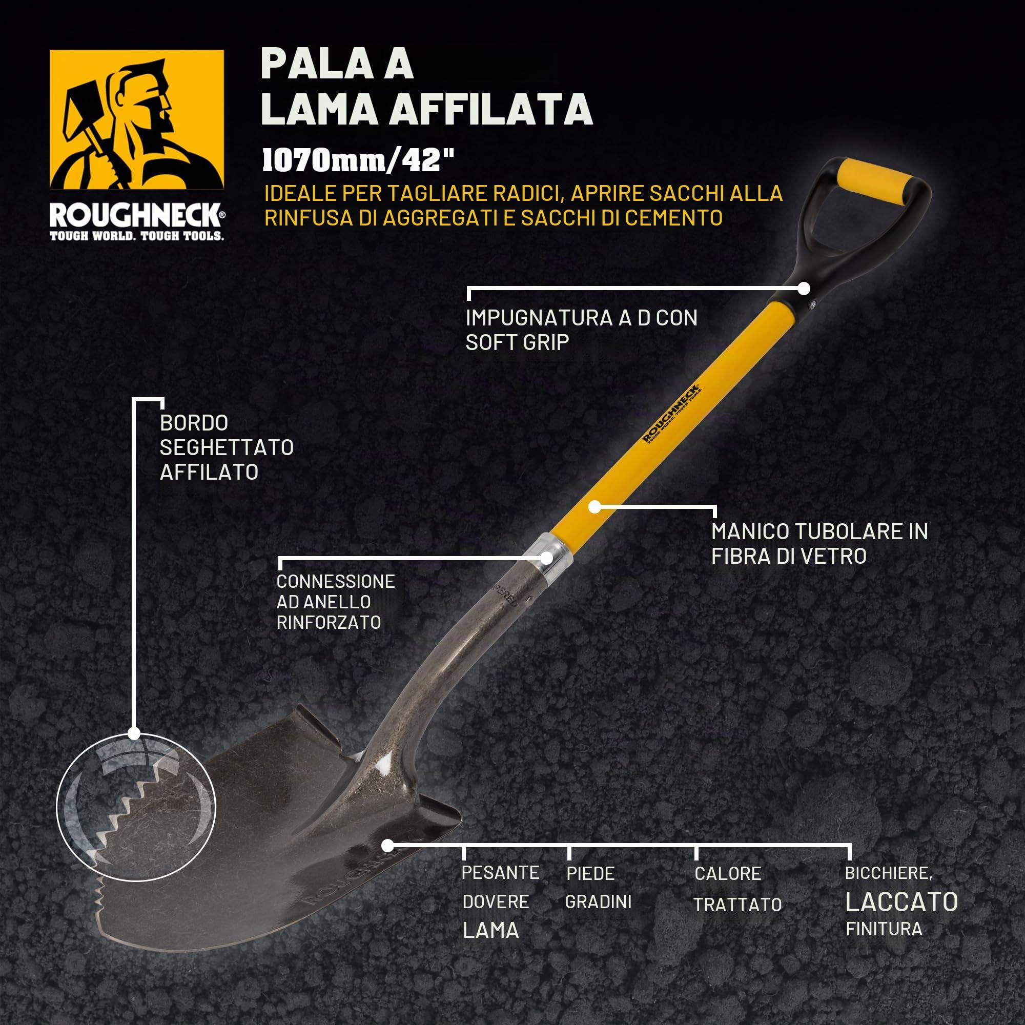 Roughneck ROU68046 - Pala seghettata, 1070 mm/42
