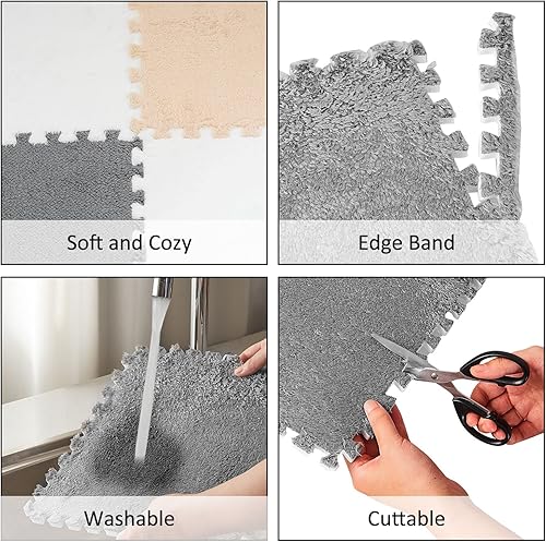 Miniatura 3 de Amylove 72 tapetes de espuma de 12 x 12 x 0.4 pulgadas, tapetes de espuma EVA entrelazados con borde, suave felpa esponjosa, alfombra de piso de