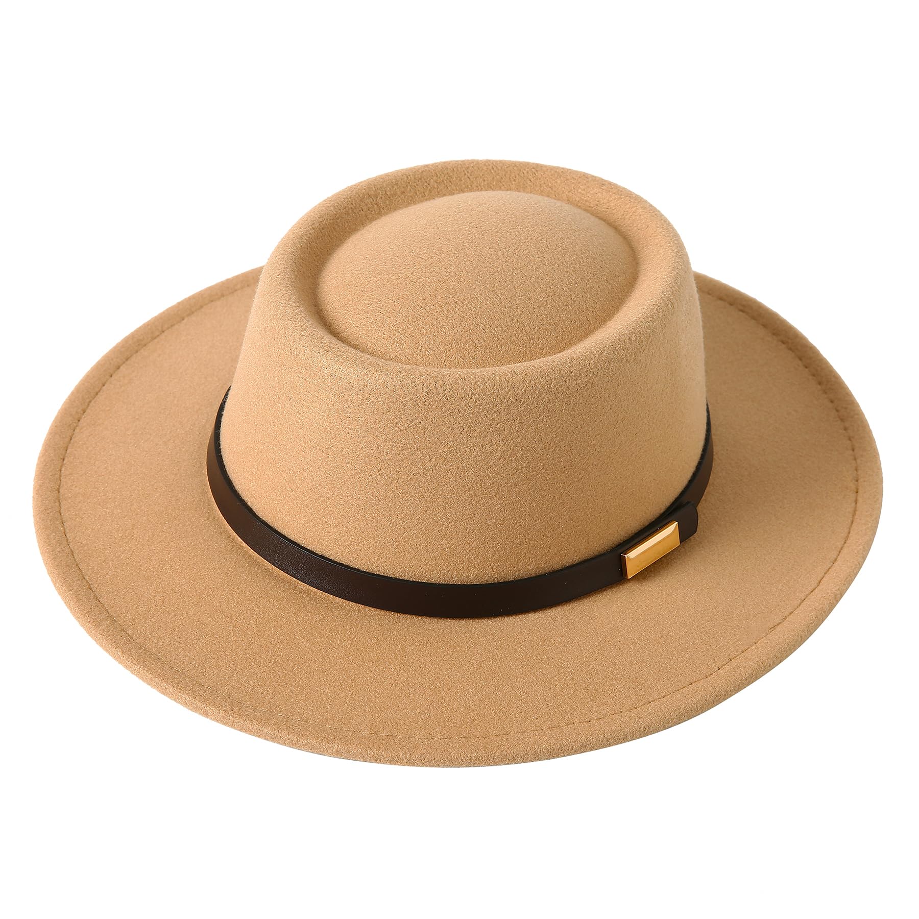Women Vintage Wide Brim Warm Wool Fedora Hat Belt Panama Hat Felt Jazz Hat Fit Size 6 8/7-7 1/4