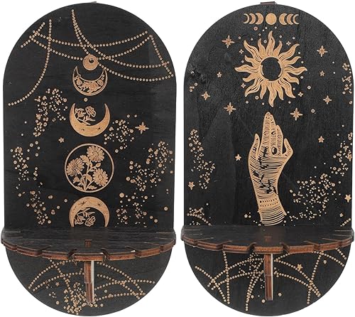 Cabilock 2 estantes de cristal mágicos de mano para exhibición de cristal de sol luna estrella soporte de cristal flotante de madera soporte de