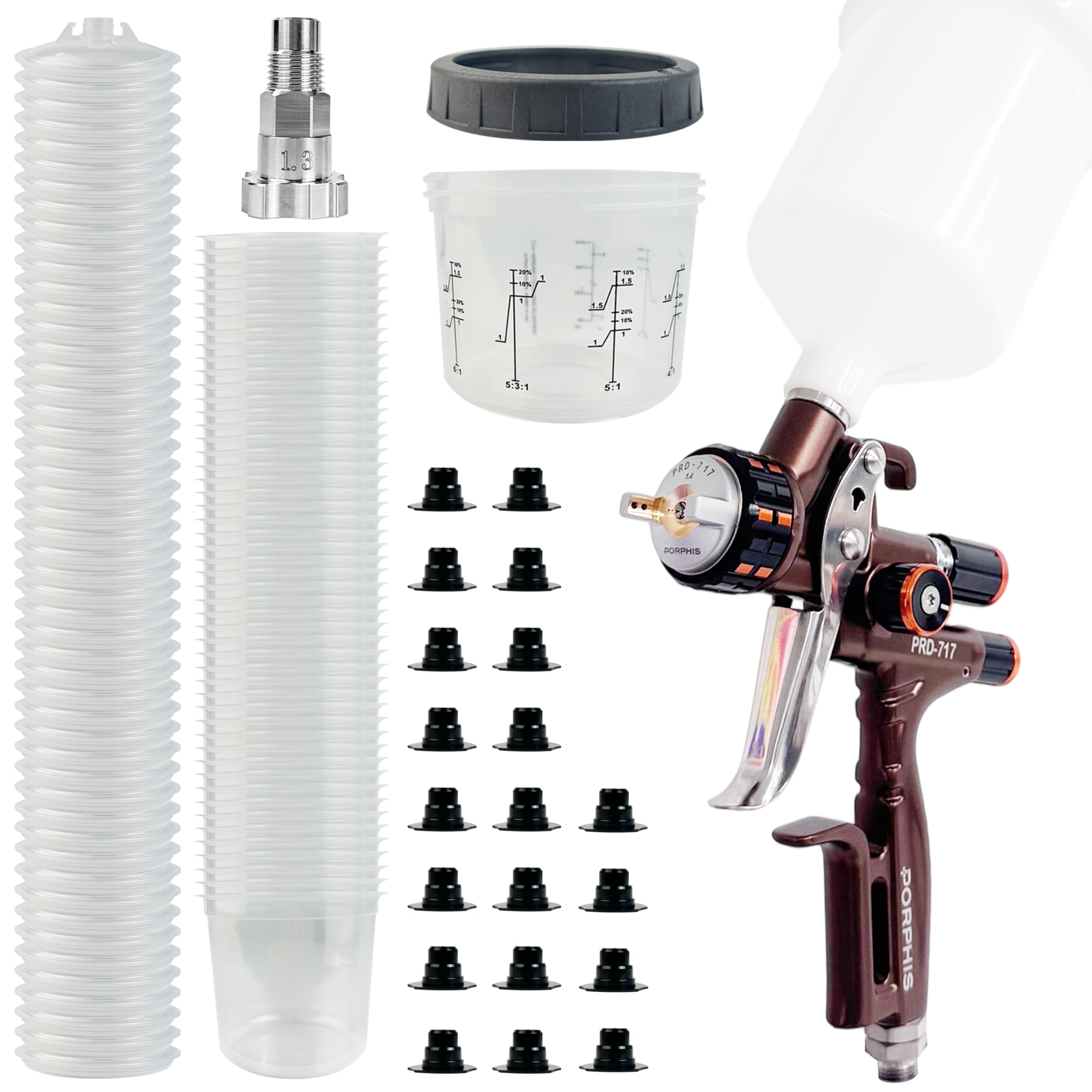 Paint Spray Gun PRD-717 VS Type with Split Nozzle 1.4mm Spray Gun + Disposable Paint Cups 200ml/6.7oz 50 Sets