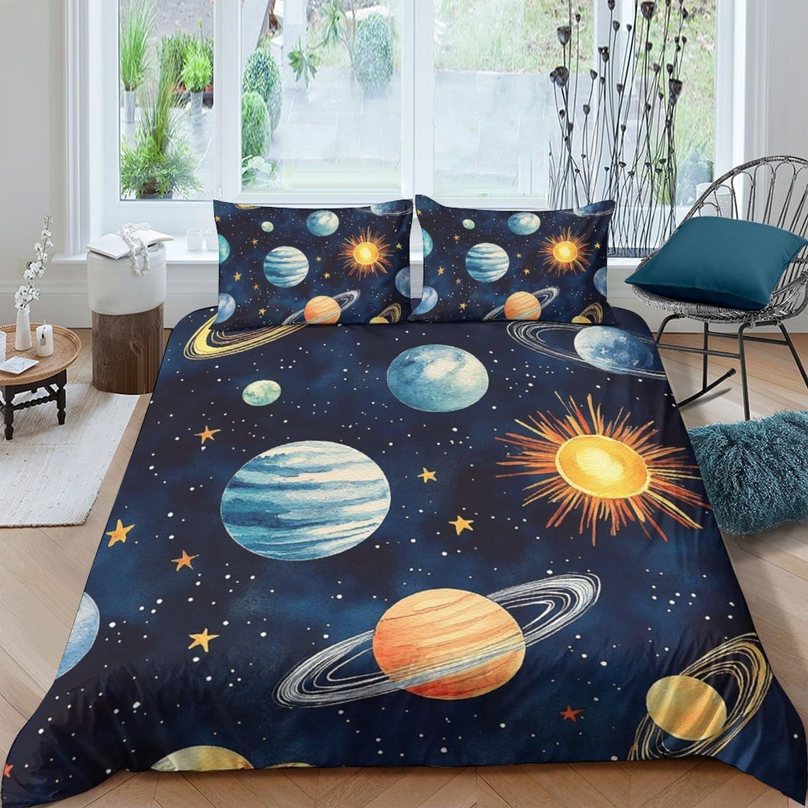 Ctjqhvkz Style-10 3D Printed Solar System Fitted Sheet Microfiber Soft Planet Bed Cover For Bedroom Dorm Mattress Protection Decor Single（135X200cm）