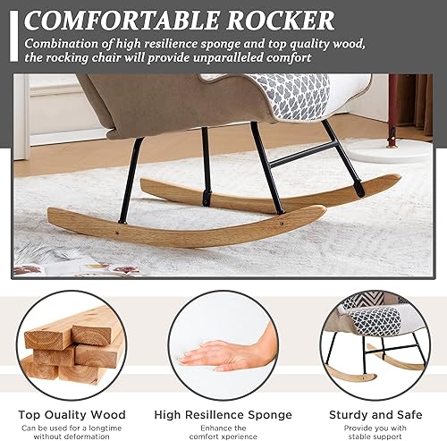 Miniatura 6 de Dorlicecass Mecedora con respaldo alto, cómoda silla deslizante para guardería con patas de madera, sala de estar, dormitorio, apartamento