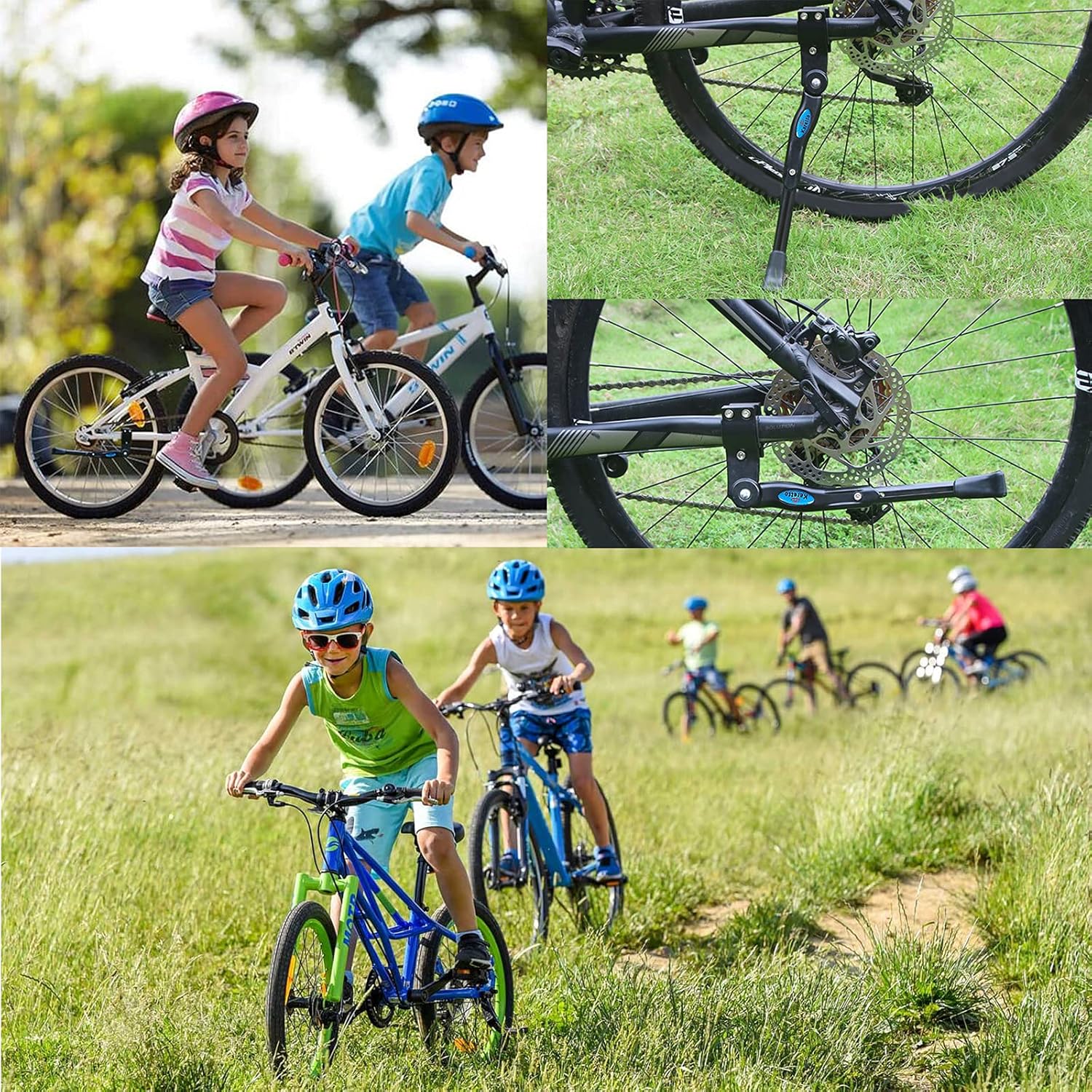 Bike Kickstand Kids- Adjustable Rear Side Aluminum Alloy Bicycle Stand Kickstand Fit for 1618" 20" 22Bike Kick Stand for Mountain Bike Road Bicycles Kickstand Kids/16-22in(Rear Side Black)