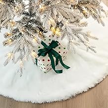POPOYU White Plush Christmas Tree Skirt 90CM/35in,Christmas Tree Skirt Luxury Plush Xmas Tree Floor Mat,Faux Fur Large RoundPlush Mat Base Covers for Christmas Tree,New Year Party Home Decorations