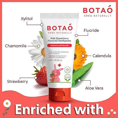 Miniatura 5 de Pasta de dientes para niños, pasta dental anticaries con flúor natural con sabor a fresa, máxima protección de caries, verificada por EWG, vegana,