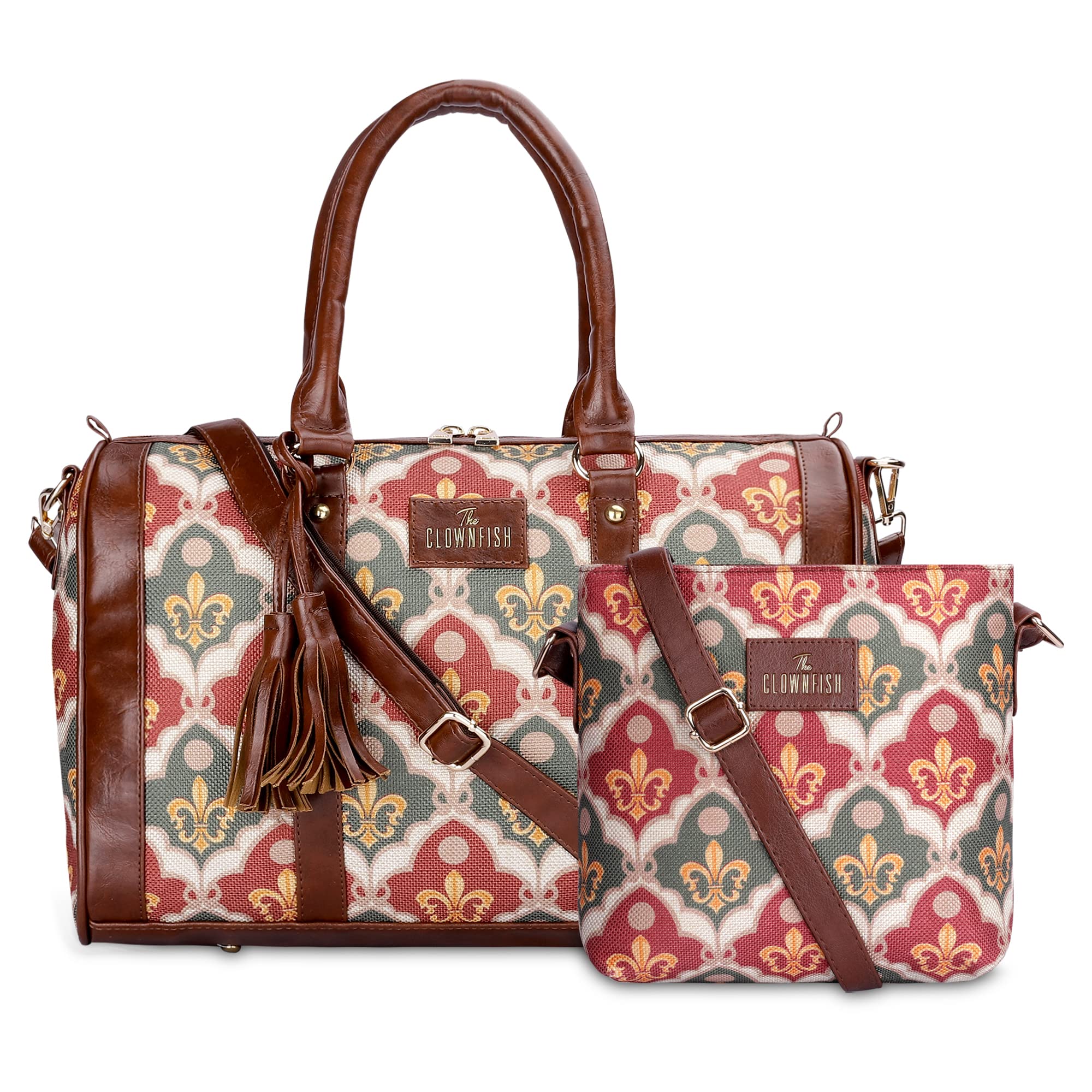 THE CLOWNFISH Combo Of Lorna Printed Handicraft Fabric & Faux Leather Handbag Sling Bag for Women & Aahna Printed Handicraft Fabric Crossbody Sling bag for Women (Pink-Rangoli Design) (B0BW8K88MH) Amazon Price History, Amazon Price Tracker