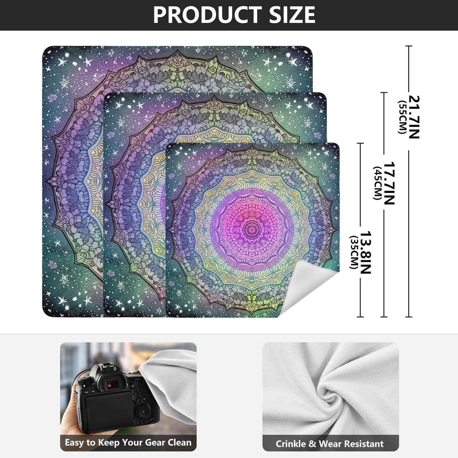 ODAWA Magic Cosmetic Pouch 17.7 In, Colorful Mandala Travel Makeup Bag Organizer, Easy-Storage Magic Cloths for Camera Tablet Laptop