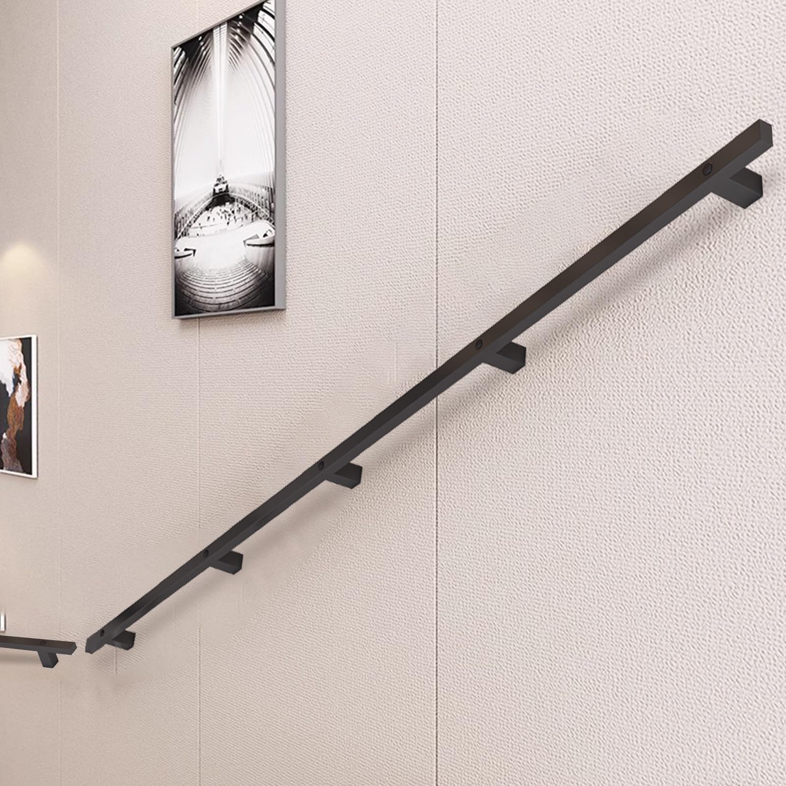 Fkxsxaz Black Handrails For Stairs 1M 1.5M 2M 2.5M 3.6M 4M Stair Banister Rail, Industrial Iron Pipe Railing Brackets Metal Wrought Wall Support Non-Slip Staircase Grab Bar(9.2Ft/280Cm)
