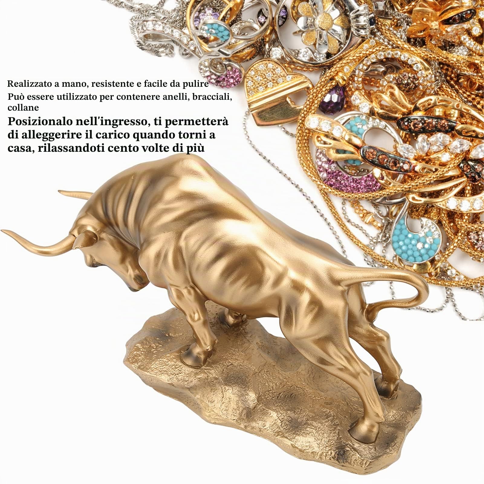 Scultura di Toro, Feng Shui in Resina Dorata Scultura di Toro, Statua di Bue per Fortuna e Ricchezza, Decoro da Tavolo per Casa e Ufficio, Regalo Idea per Collezionisti e Appassionati di Souvenir