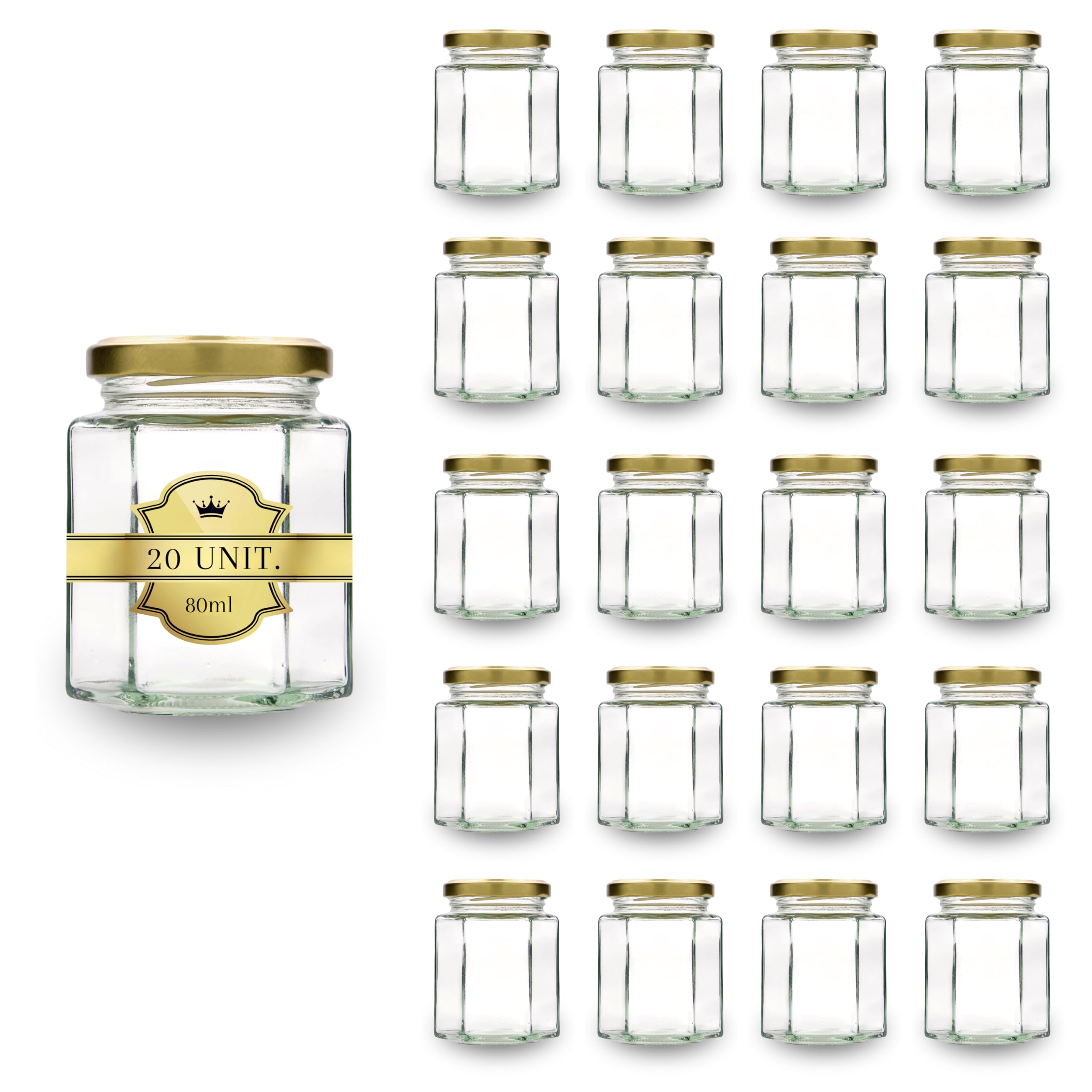 Espirito Rebelde 20x Petit Pot de Miel Hexagonal avec Couvercle 80ml - Idéal pour la Conservation de Miel, Confiture, Épices, Yaourt