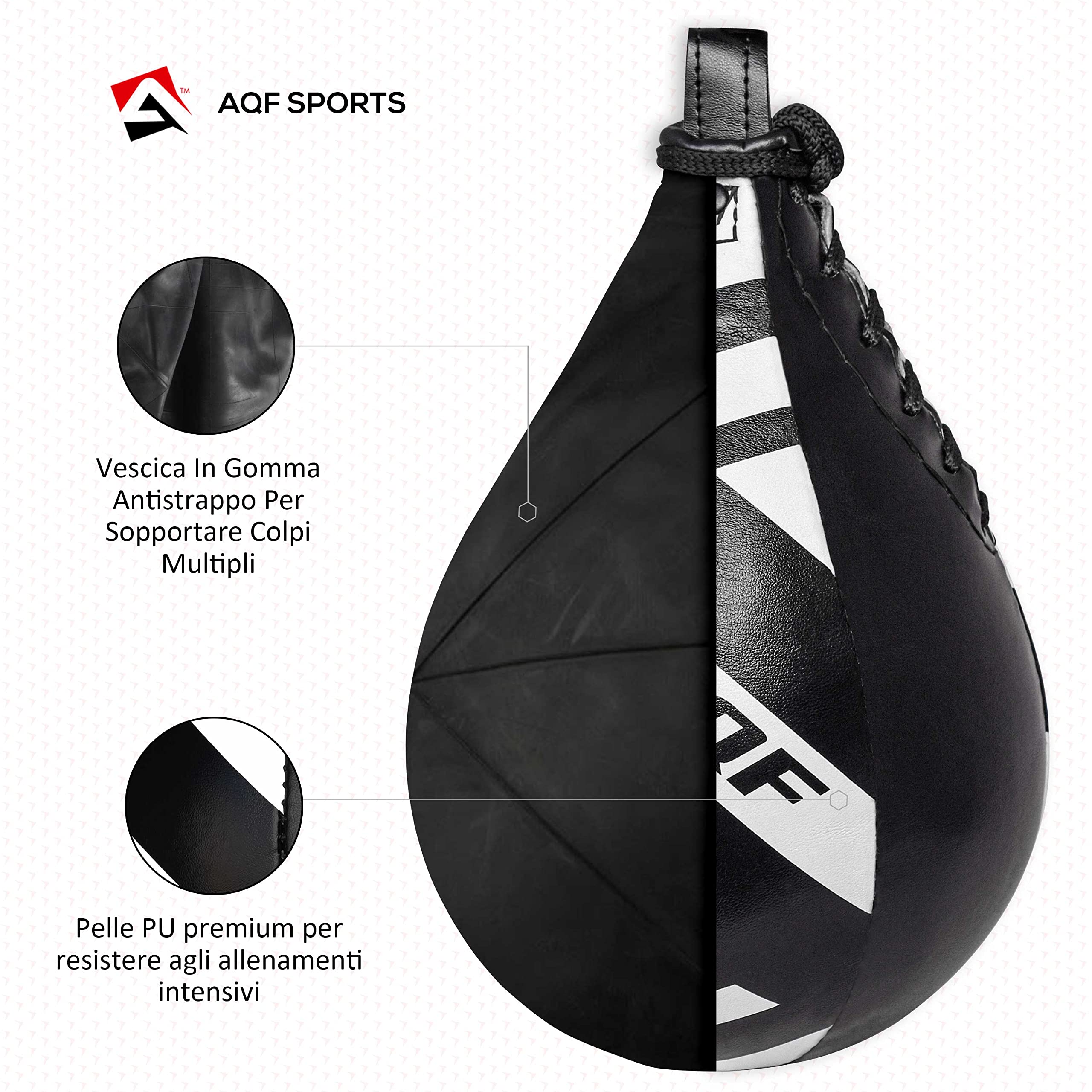 AQF Punching Ball in Pelle Speed Sacco da Boxe Girevole MMA Boxing Bag Pungiball Set da Allenamento