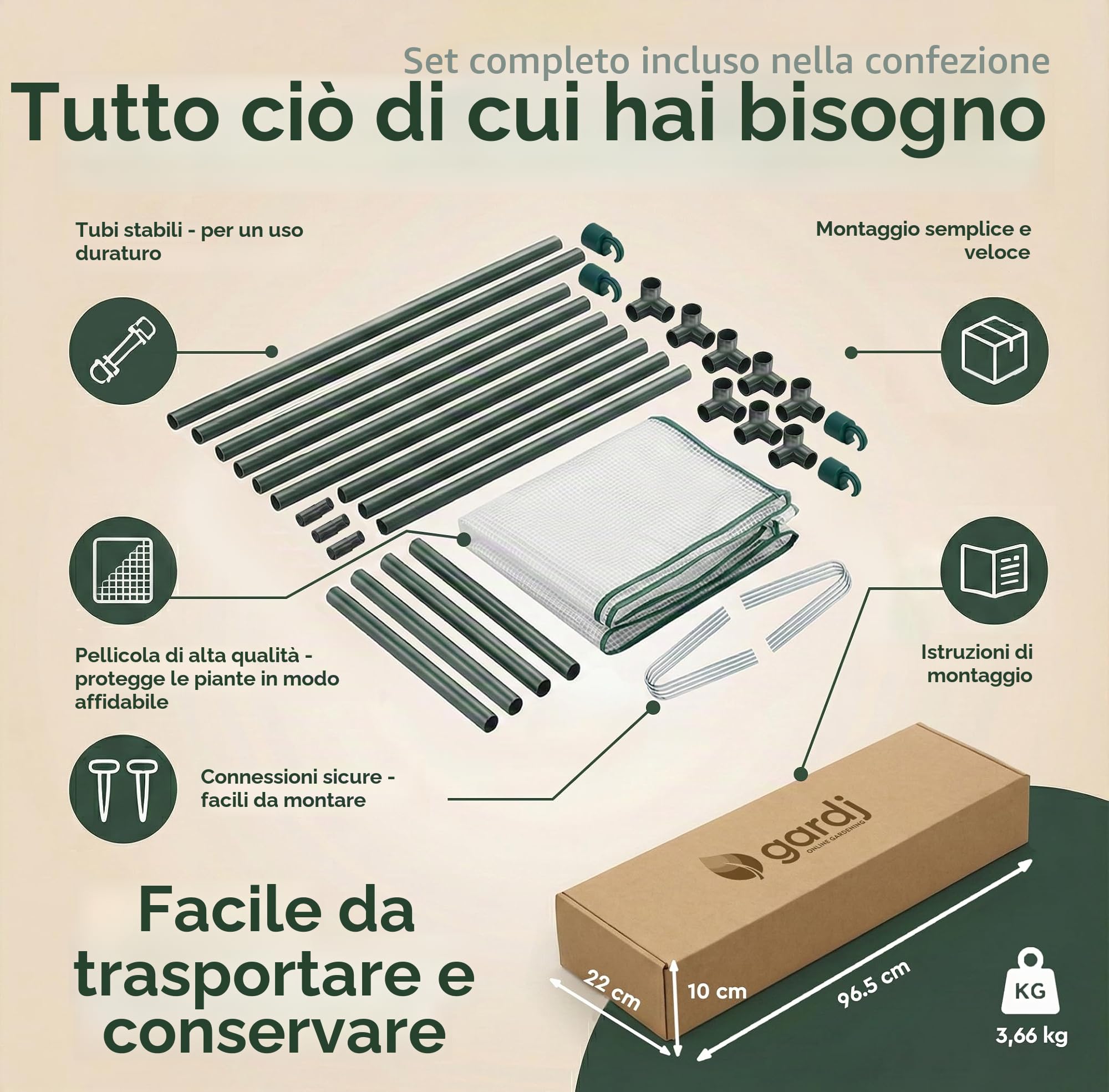 Serra circolare con struttura rinforzata in tubi di acciaio zincato e copertura PE rinforzata | Porta con cerniera | Resistente ai raggi UV e al vento (Bianco, 1,98x0,77x1,68m.)