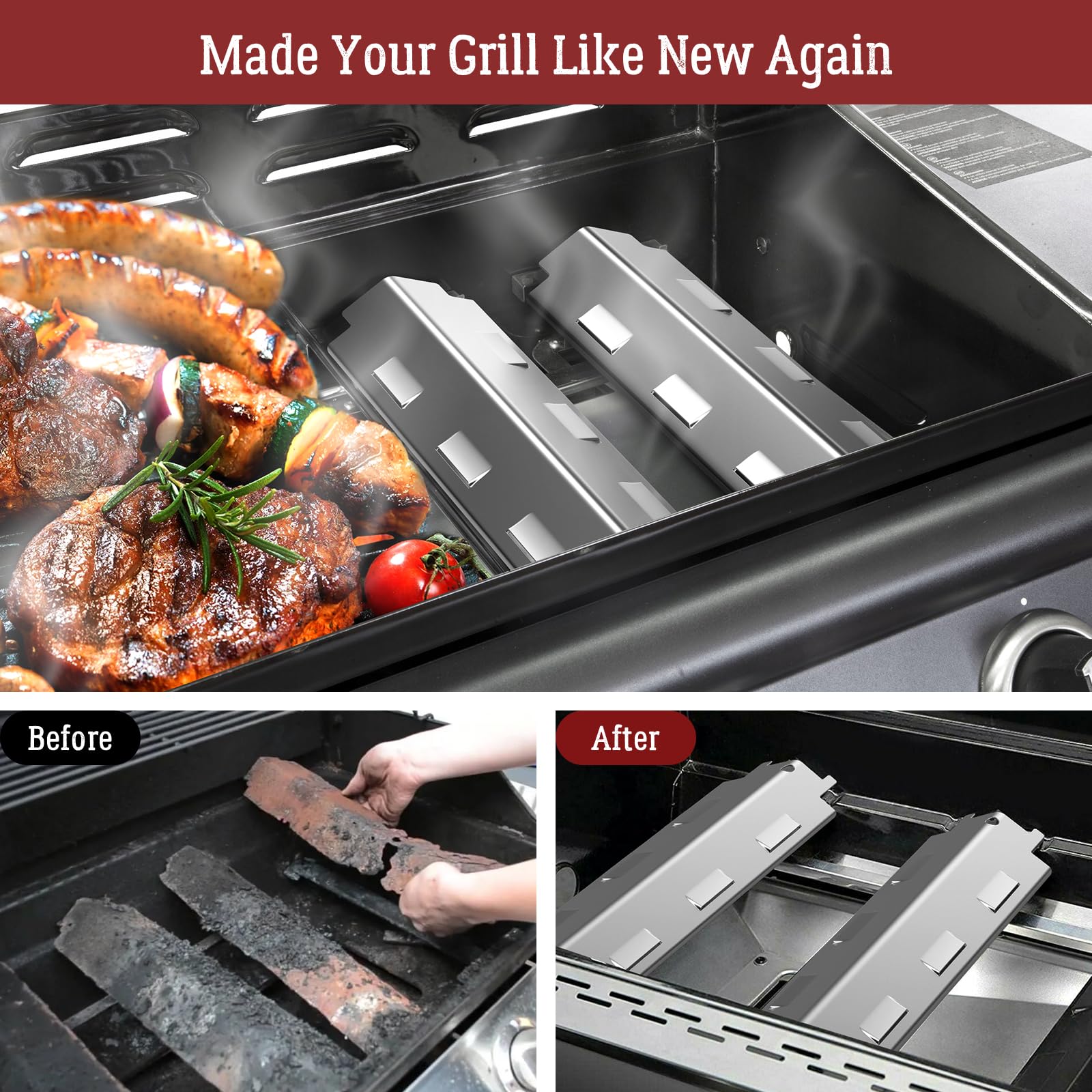 Gardenz Diffusori di Calore Universali da 37 cm, Pezzi di Ricambio, Compatibili con la Maggior Parte dei Modelli di Griglie a Gas, Piastre Riscaldanti per Barbecue (Acciaio Inossidabile)