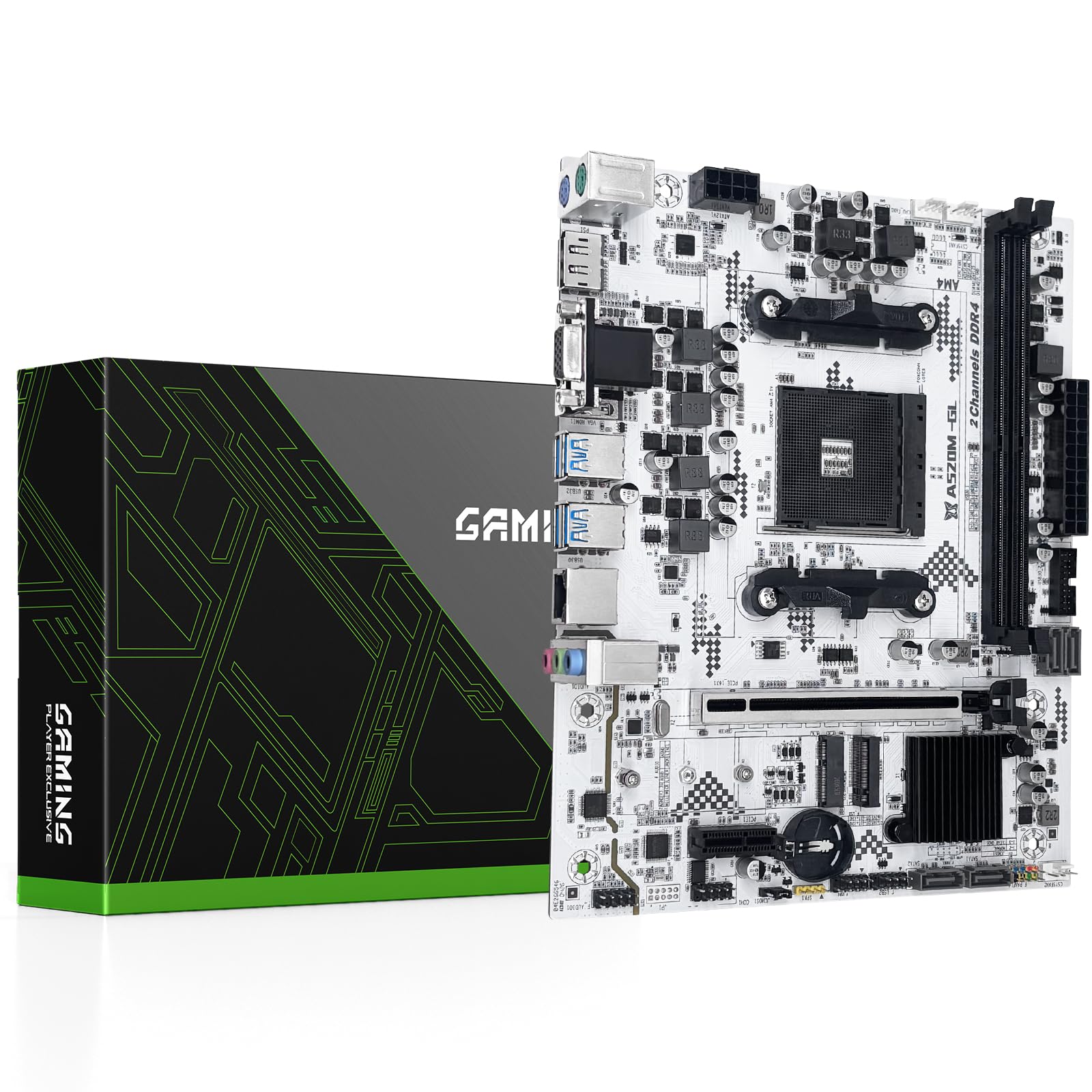 SHANGZHAOYUAN Scheda madre A520M-GL compatibile con CPU AMD AM4 Ryzen di 3a a 5a generazione (DDR4 fino a max 64 GB, NVMe/NGFF M.2, PCIe 3.0, WiFi M.2, SATA 3.0, USB 3.0, Gigabit-LAN) M-ATX
