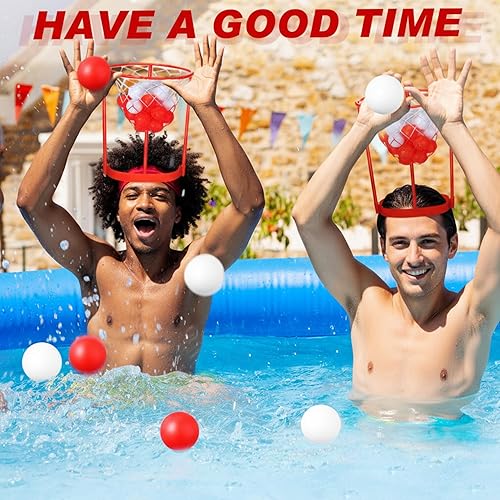 Miniatura 5 de Libima Juego de 12 piezas de aro para la cabeza, juego de fiesta de baloncesto para niños y adultos, portátil, ajustable, diadema de red con bolas