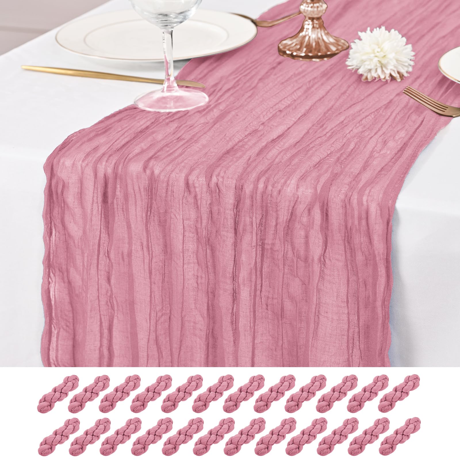 24 Pack Dusty Rose Table Runner 10Ft Cheesecloth Table Runner Rustic Gauze Table Runners Romantic Long Sheer Fabric Cheese Cloth Table Runners for