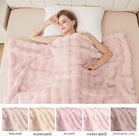 Pătură pufoasă tip bubble ORINOVA 150 x 200 cm, din blană artificială roz, pentru canapea și pat, pătură moale cu fir lung 7