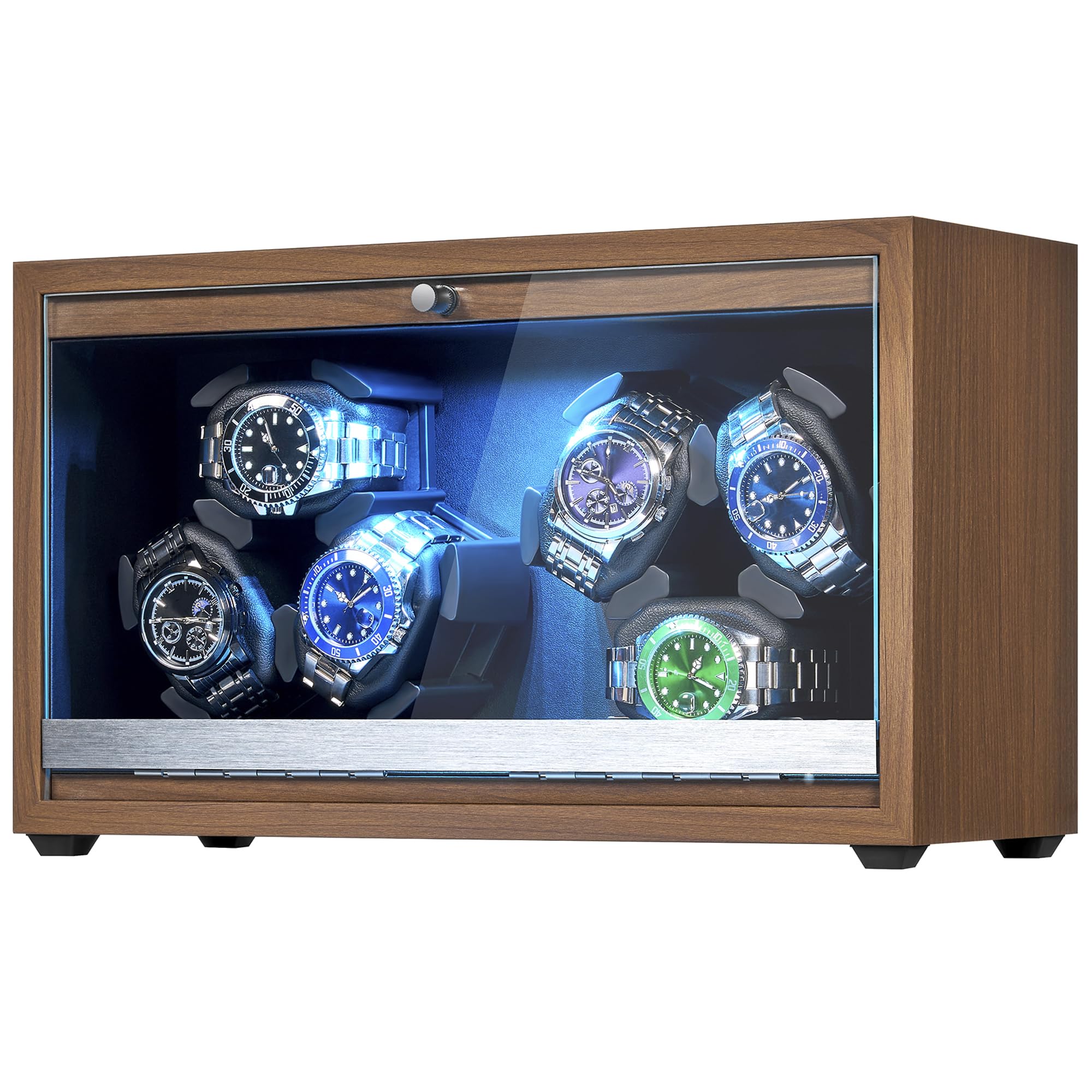 ANWBROAD Uhrenbeweger für 6 Uhren Spinner mit LED und Superleisen Mabuchi-Motor Automatik Uhrenbeweger 4 Rotationsmodi Uhrenschüttler Geschenk JWW003A