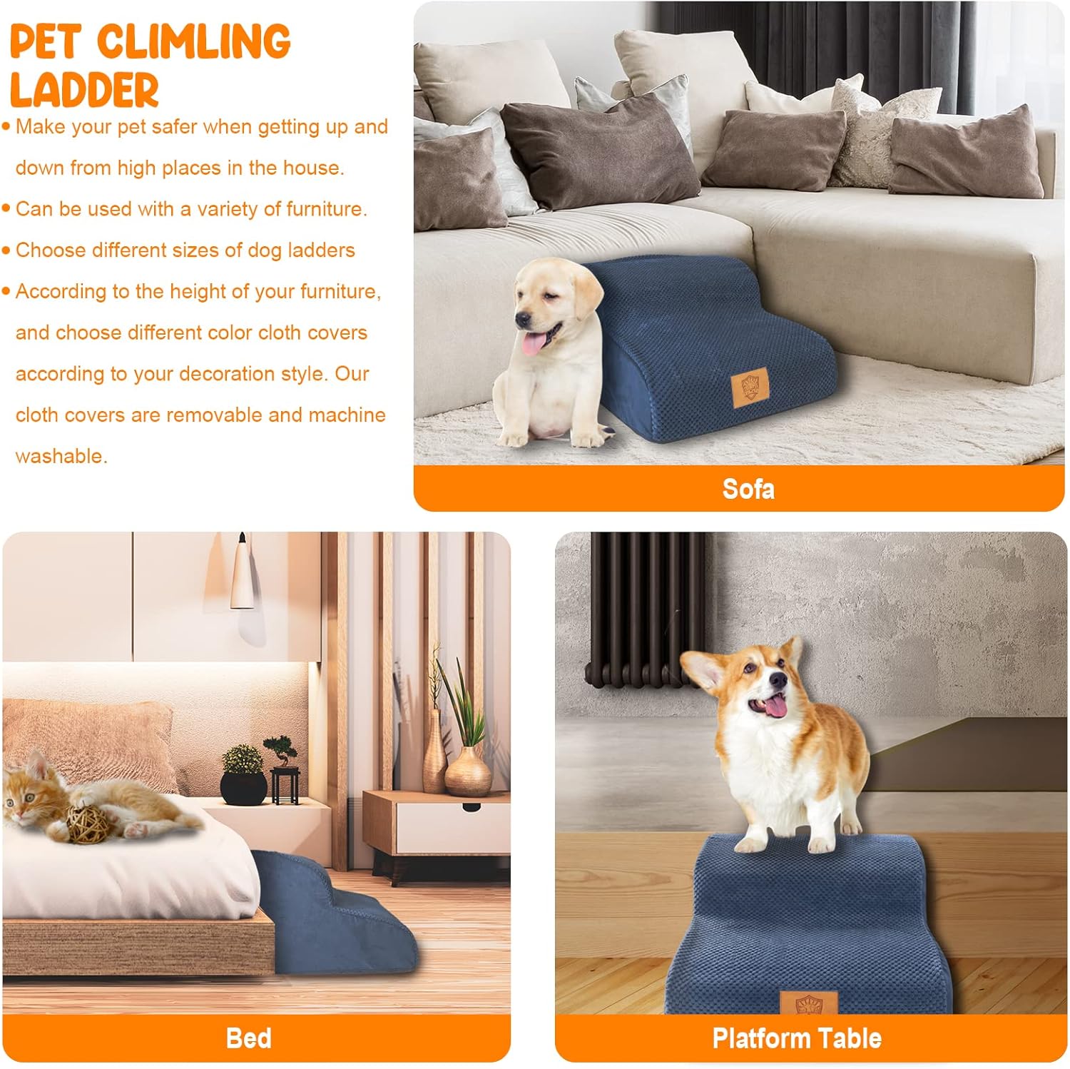 Yamxot High Density Foam Dog Ramp Pet Stairs 2 Steps,NonSlip,Soft Wide