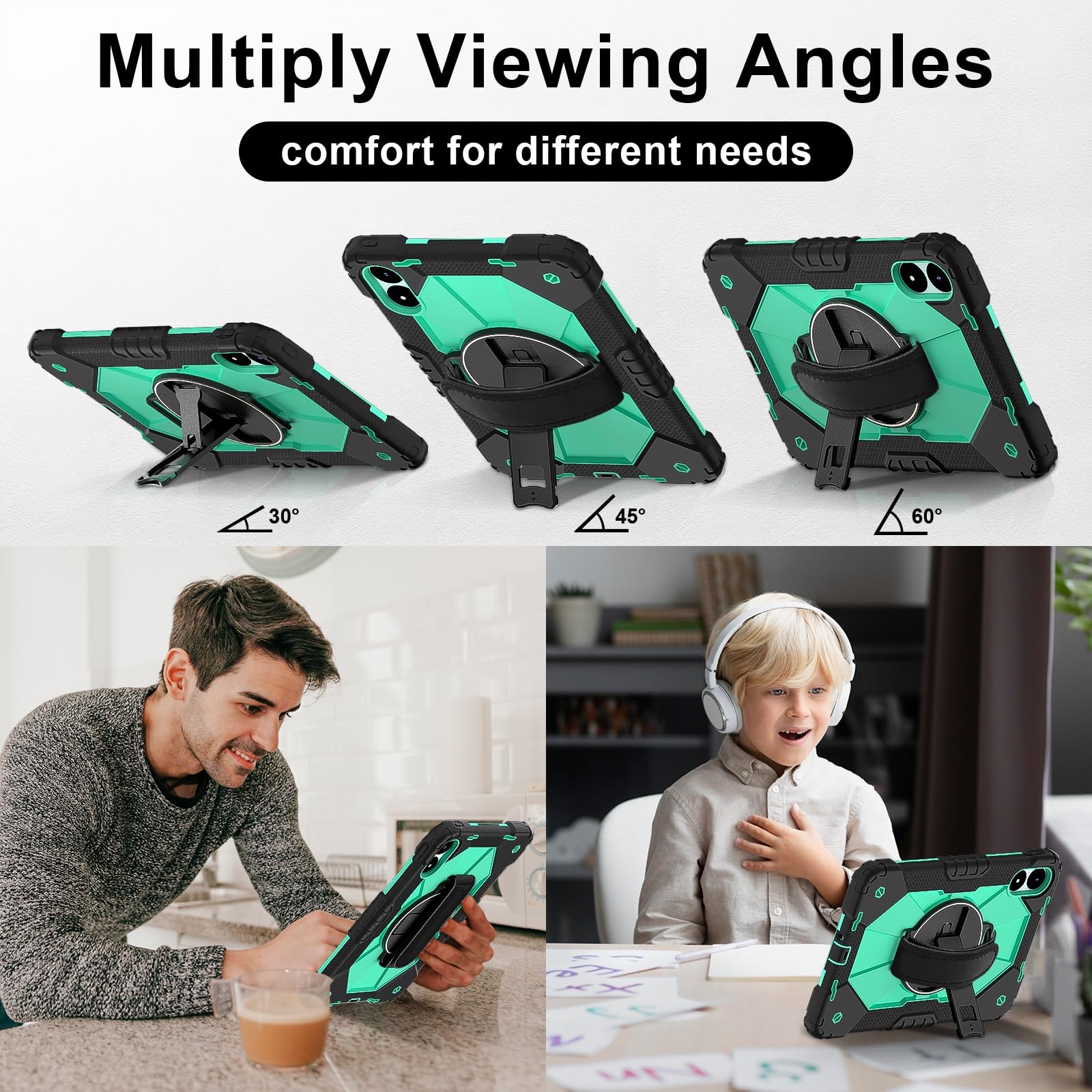 Custodia compatibile con Xiaomi Redmi Pad Pro 12.1"/Poco .1" custodia per tablet, custodia protettiva completa antiurto multifunzione girevole a 360 gradi + tracolla (Black+verde menta)