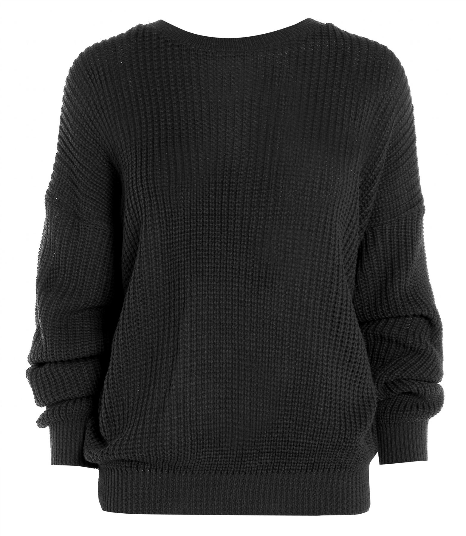 An Direct Women's Black Oversized Fishnet Knitted Baggy Chunky Jumper Loose Sweater Top (, 20-22)