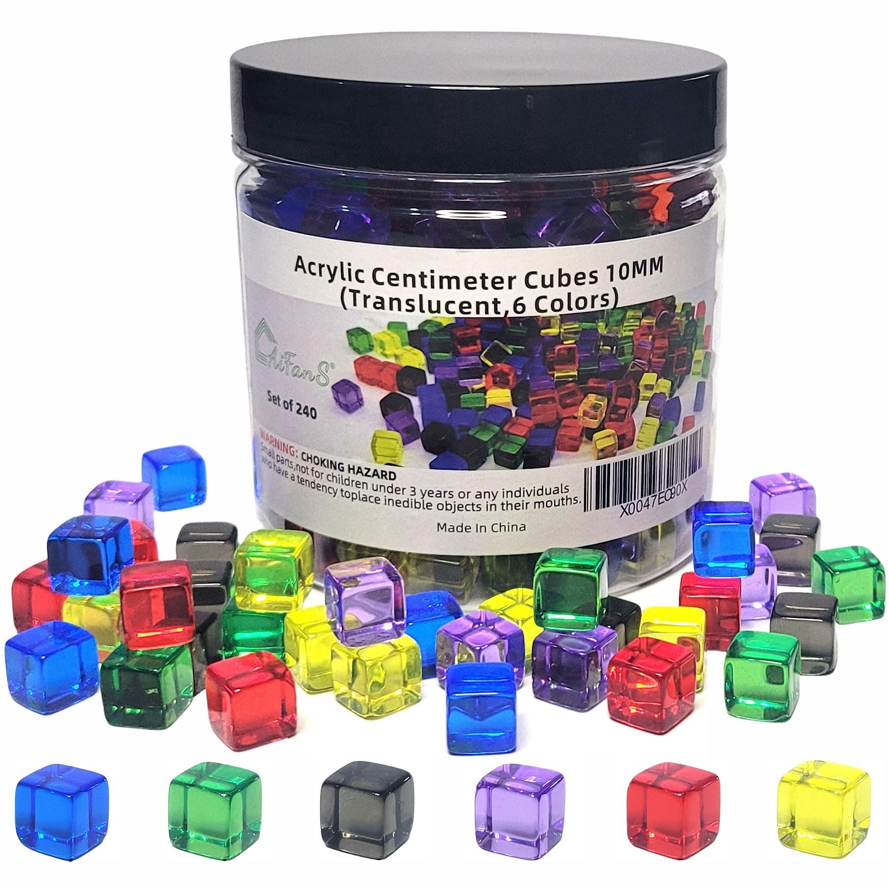 AiFanS 240 Pieces Centimeter Cubes, Counting/Sorting Toy,Plastic Math Cubes,Early Development Activity Games with Portable Box(Translucent,6 Colors)