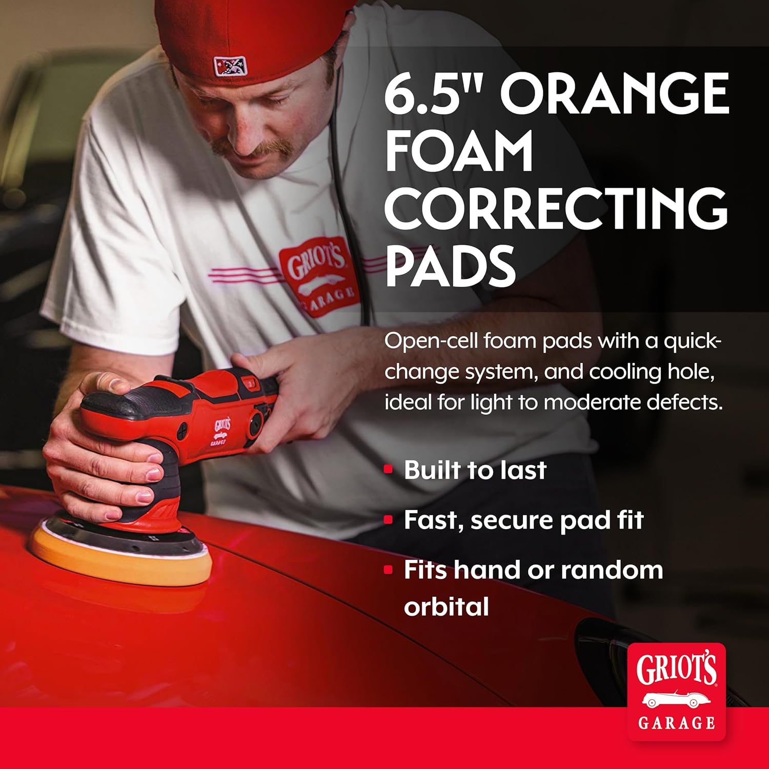 Griot's Garage Orange Foam Correcting Pads for Car Polishing and Detailing, Removes Light to Moderate Paint Defects, Durable, Machine-Washable, 10617, 6.5", Set of 2 - Image 2